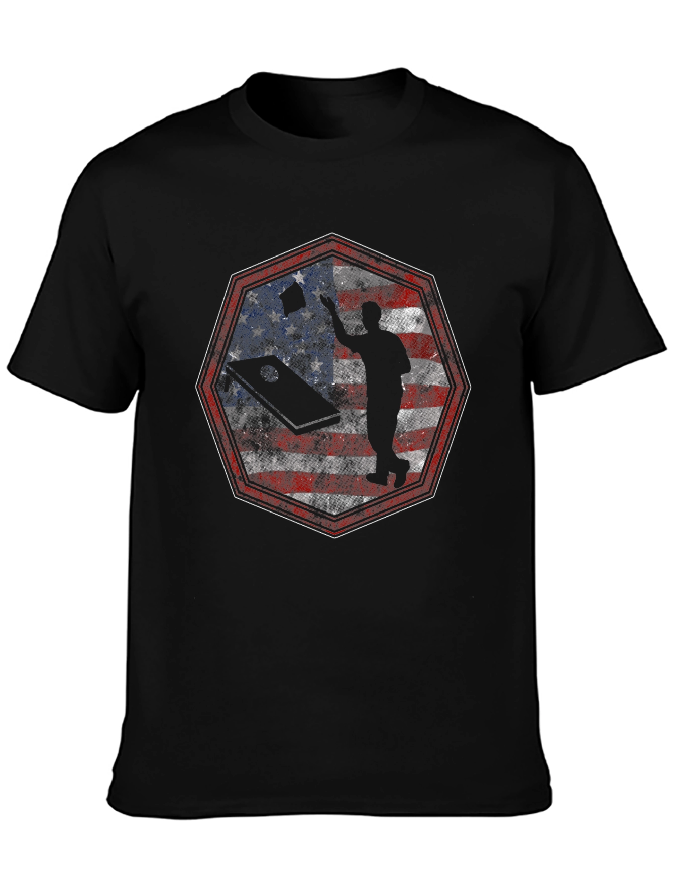 Black American Cornhole T-Shirt Patriotic USA Flag Tee view 3