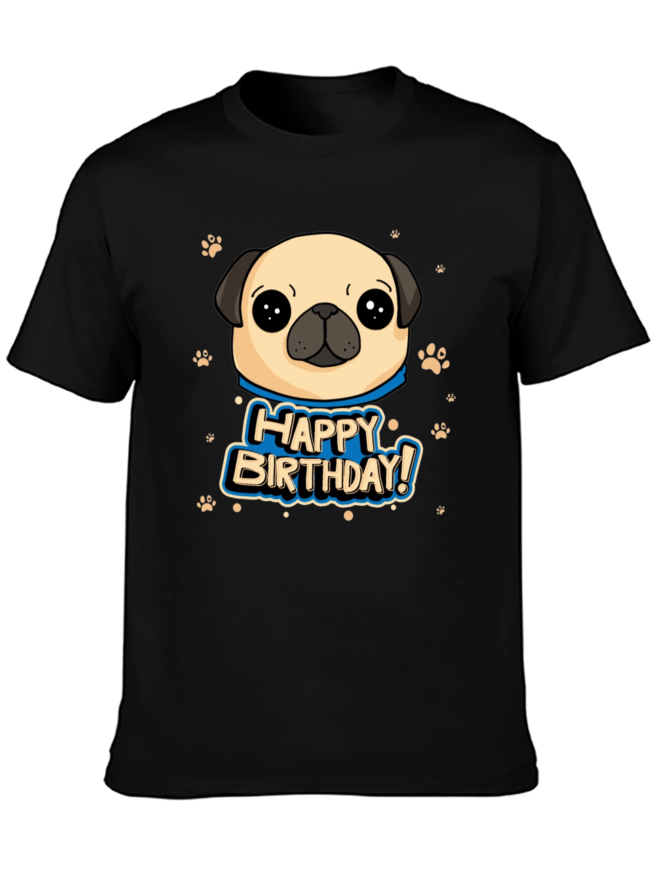 Black Pug Happy Birthday Black T-Shirt view 3