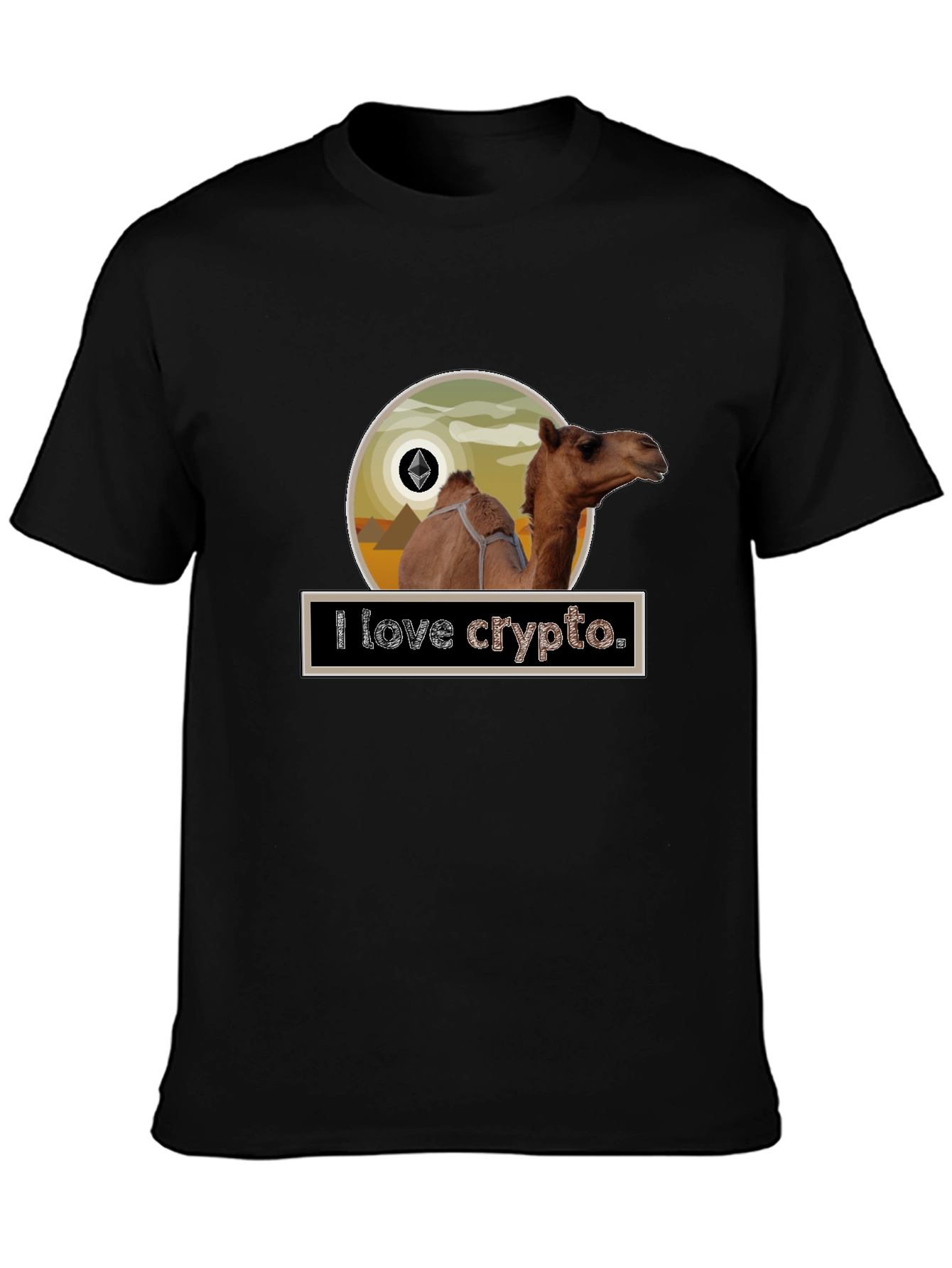 Black I Love Crypto Camel T-Shirt view 3