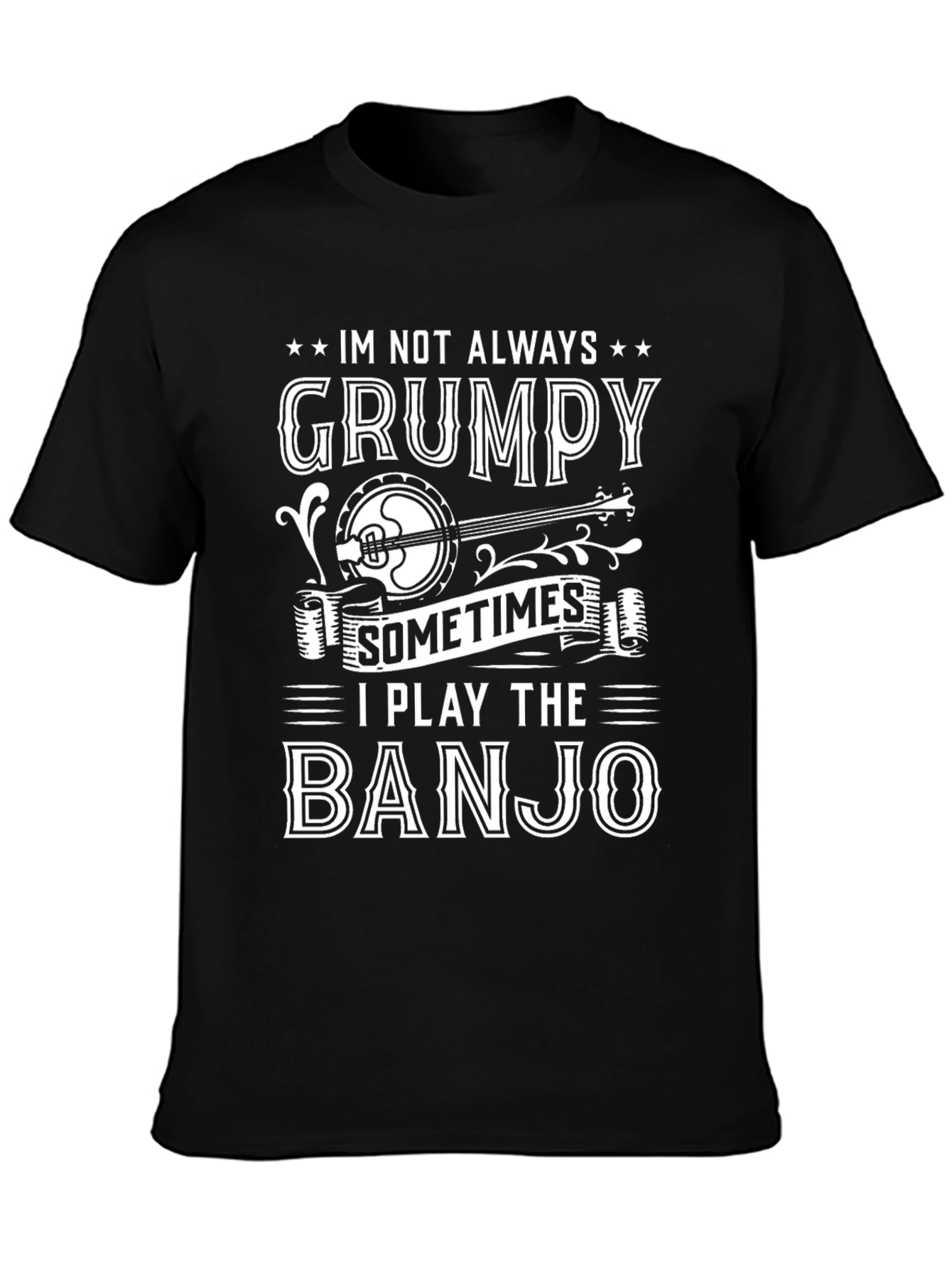 Black Grumpy Banjo Player Graphic Tee - Black T-Shirt view 3