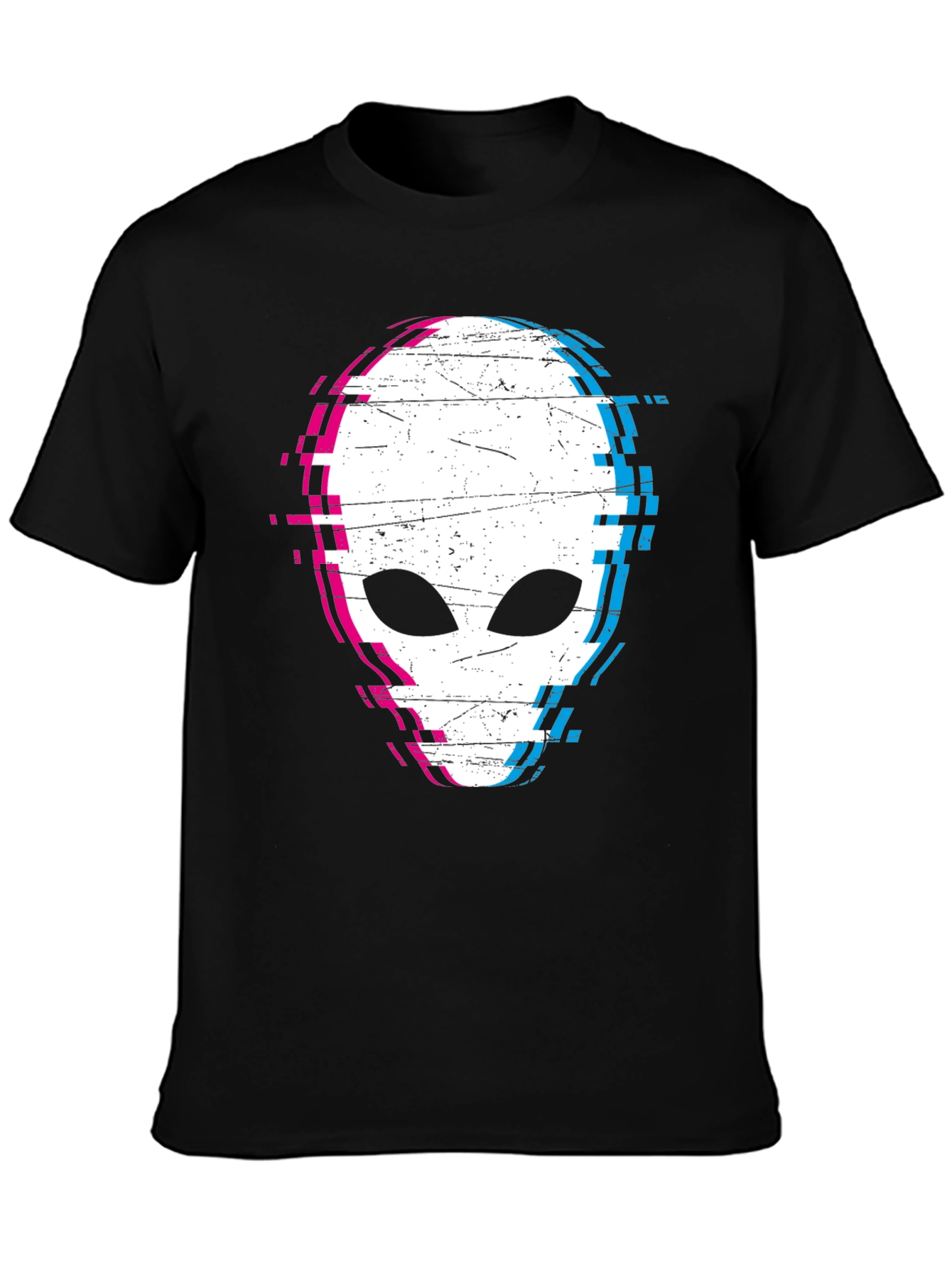 Black Glitch Alien Graphic Tee - Black Cotton Blend Shirt view 3