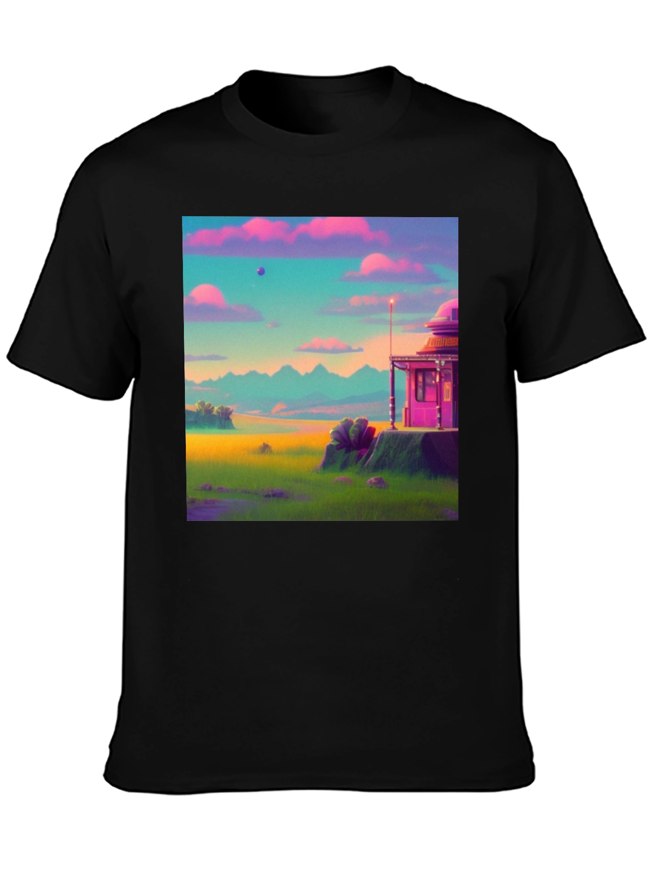 Black Vaporwave Landscape Graphic Tee - Retro Style view 3