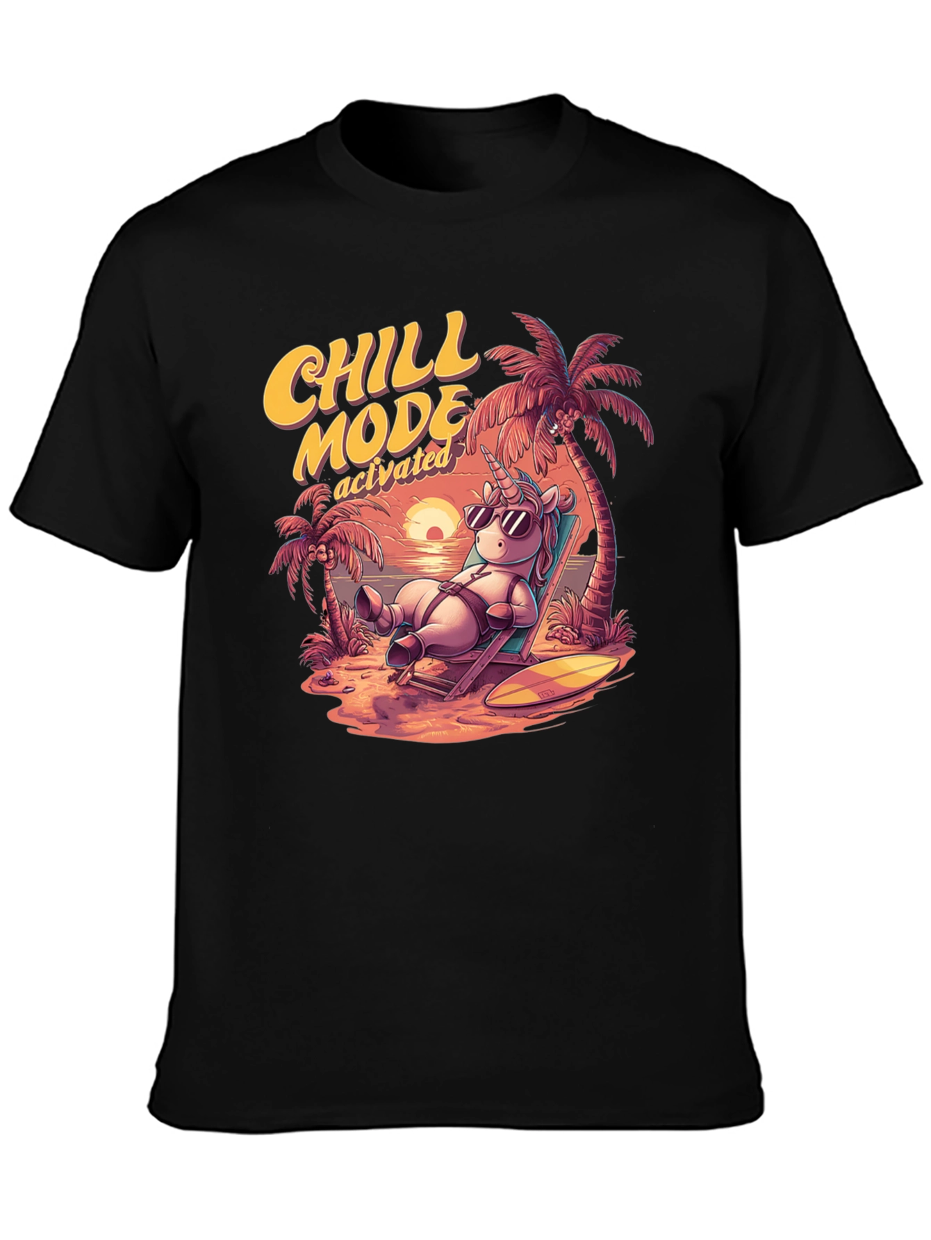 Black Chill Mode Activated Unicorn T-Shirt view 3