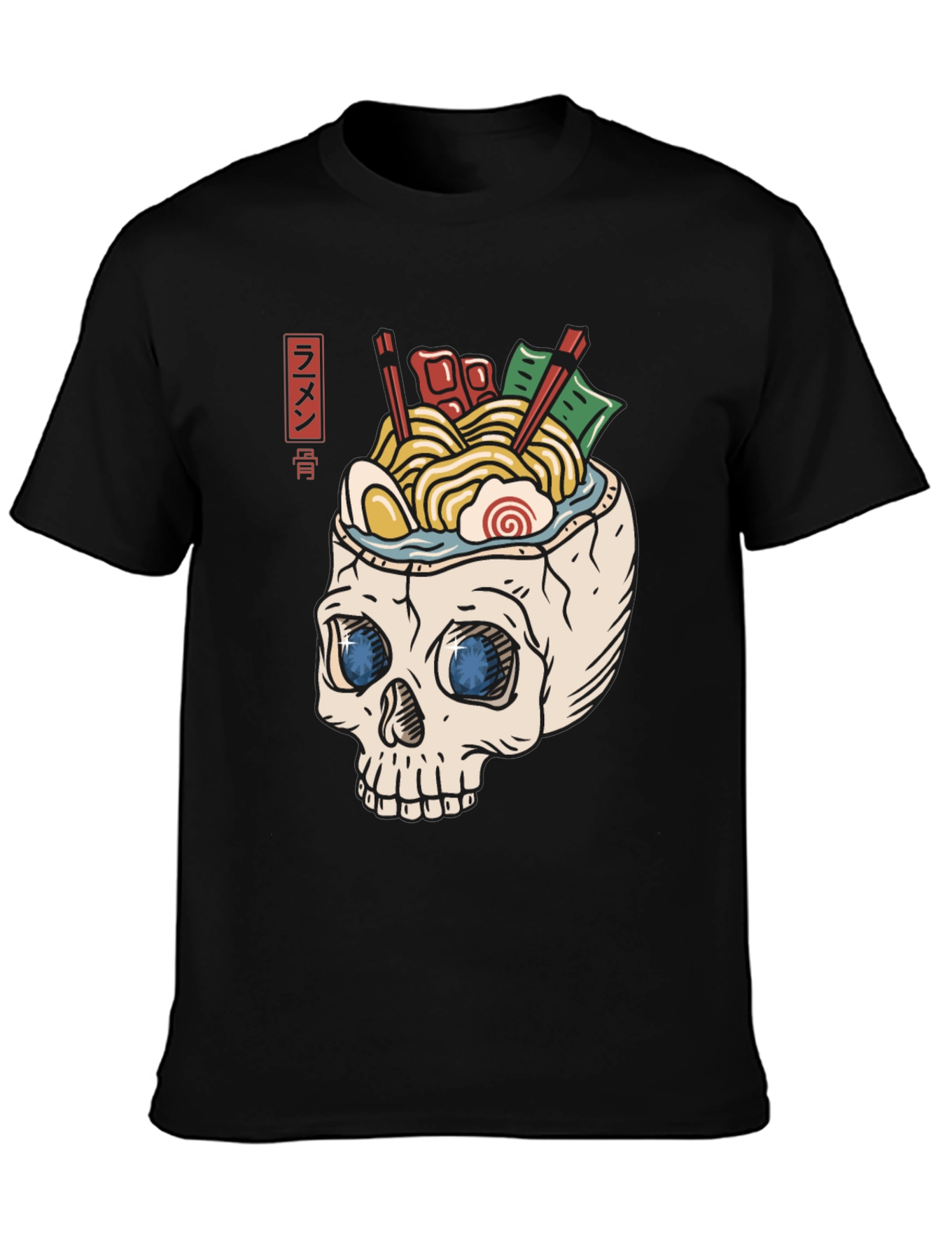 Black Ramen Skull T-Shirt - Unique Graphic Tee view 3