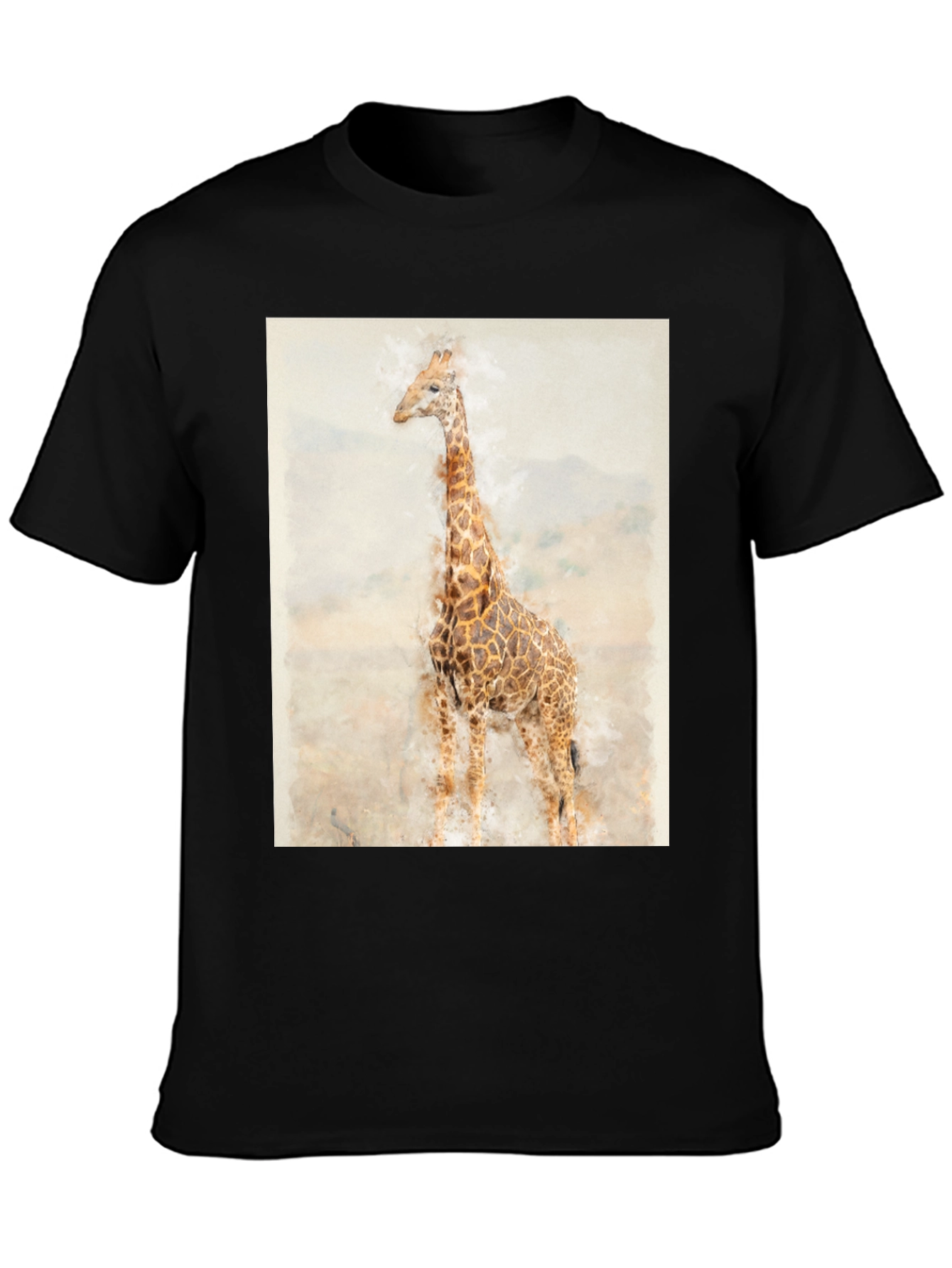 Black Watercolor Giraffe Graphic Tee - Black view 3
