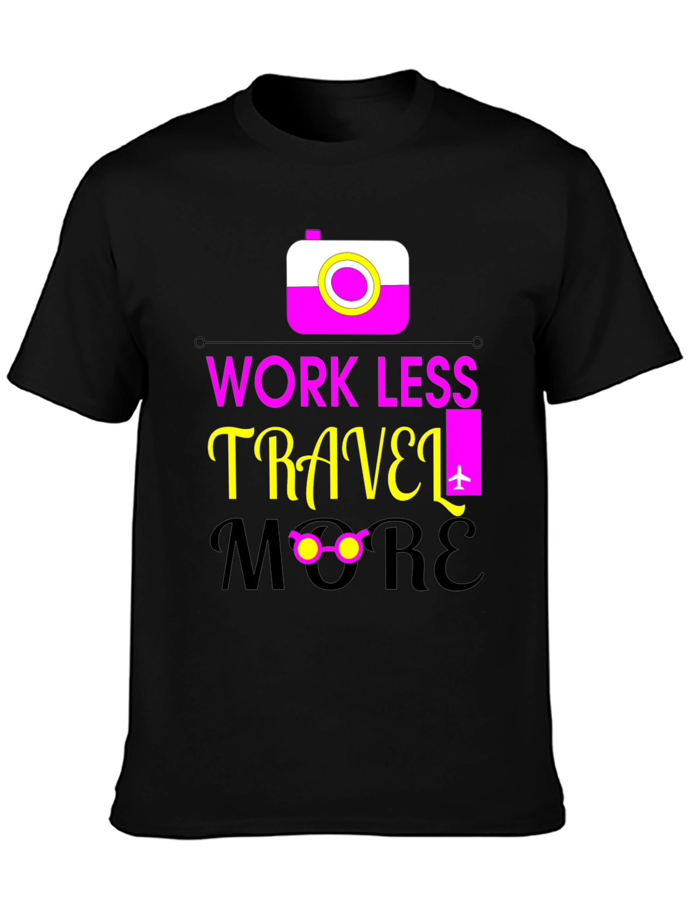 Black Work Less Travel More Graphic Tee view 3