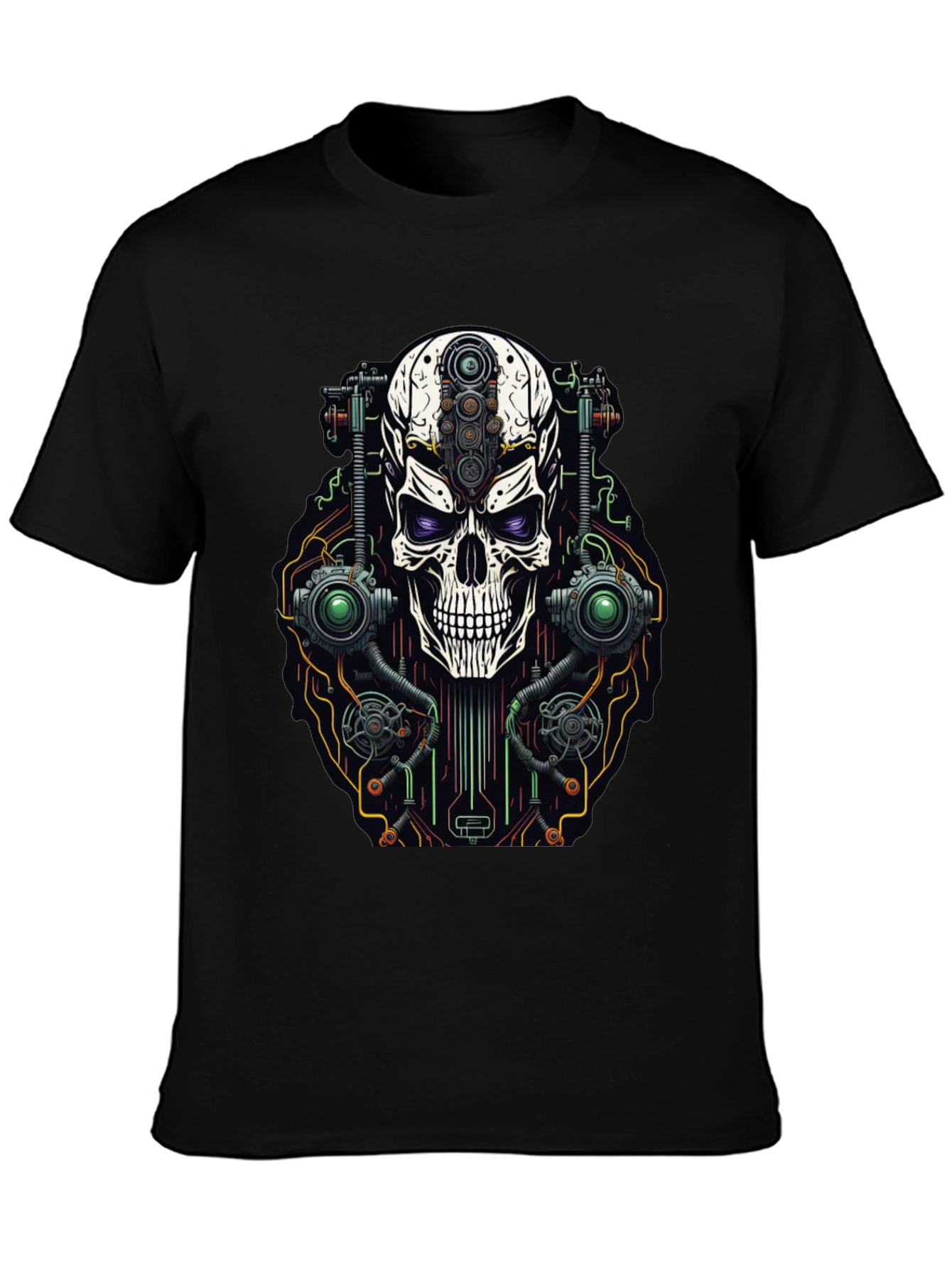 Black Cyberpunk Skull Graphic T-Shirt view 3