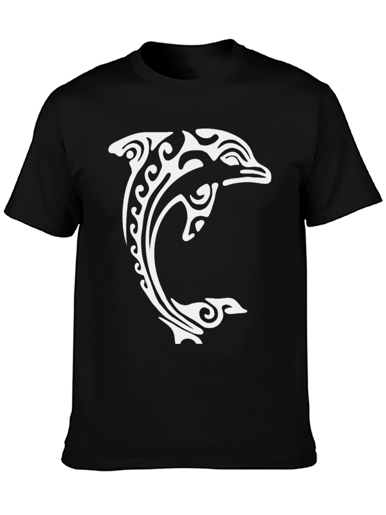 Black Tribal Dolphin Graphic Tee - Black Cotton Comfort view 3