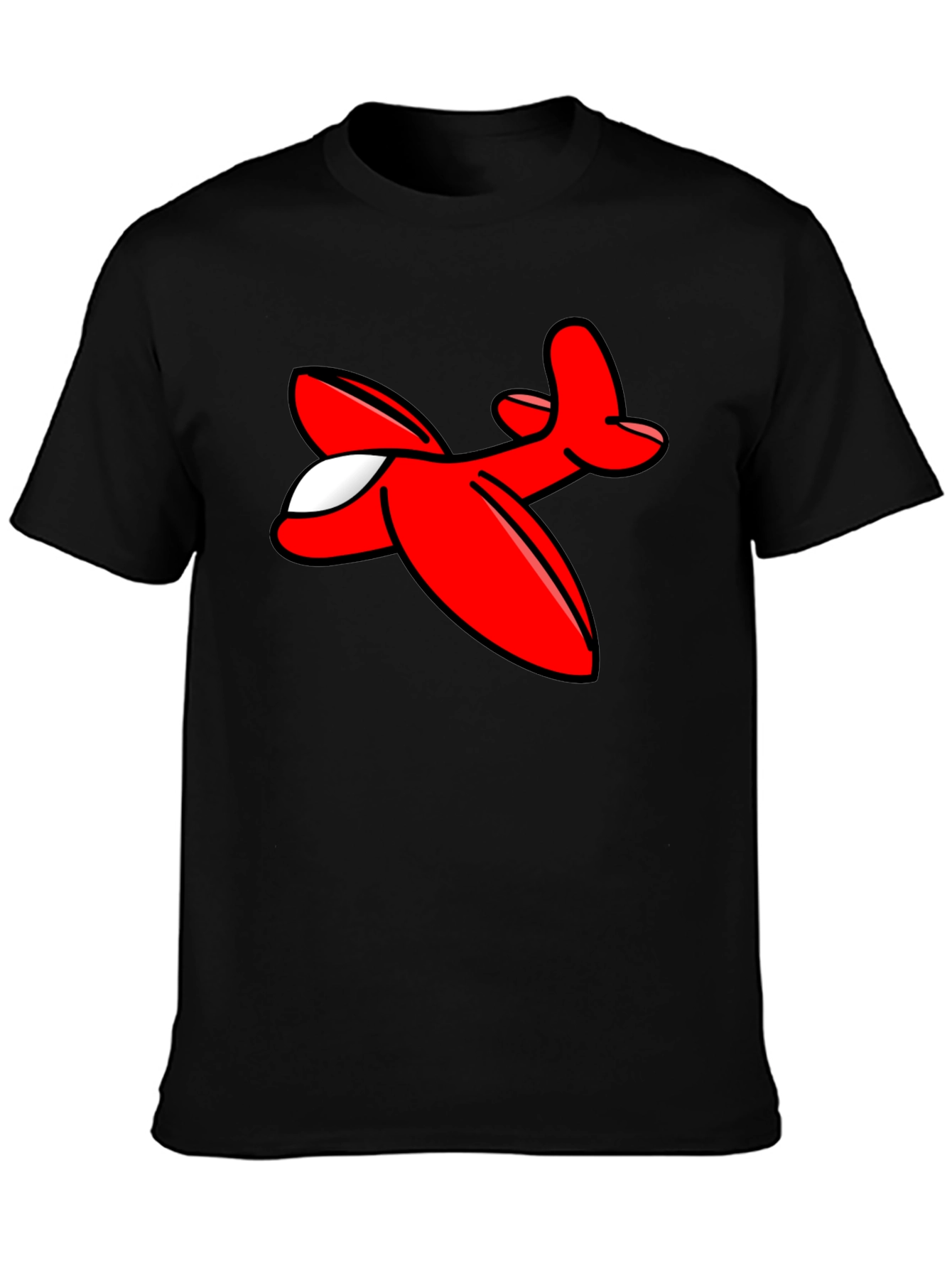 Cartoon Airplane Graphic Tee - Black Cotton T-Shirt - 3