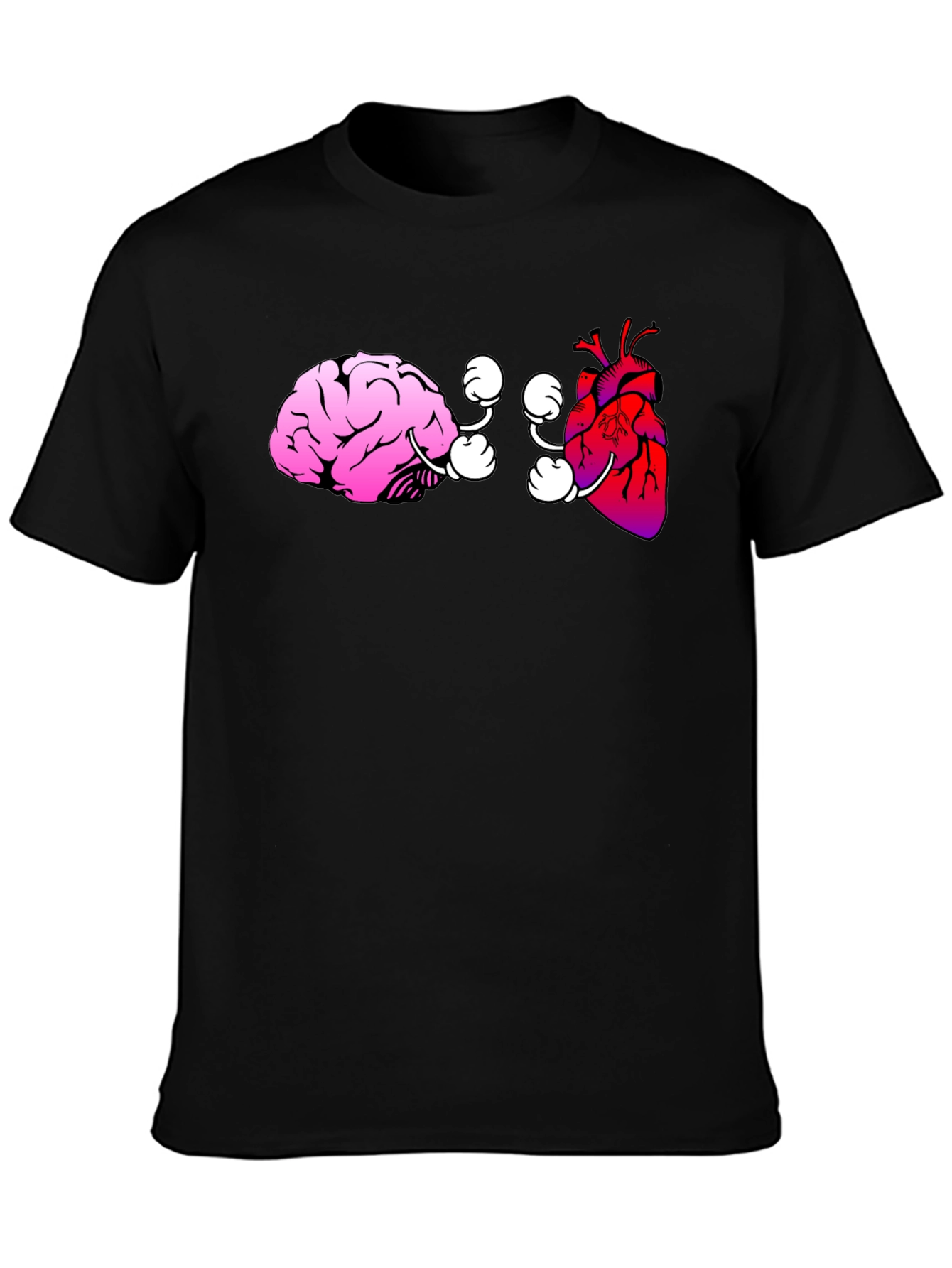 Black Brain vs. Heart Graphic Tee - Black Cotton T-Shirt view 3