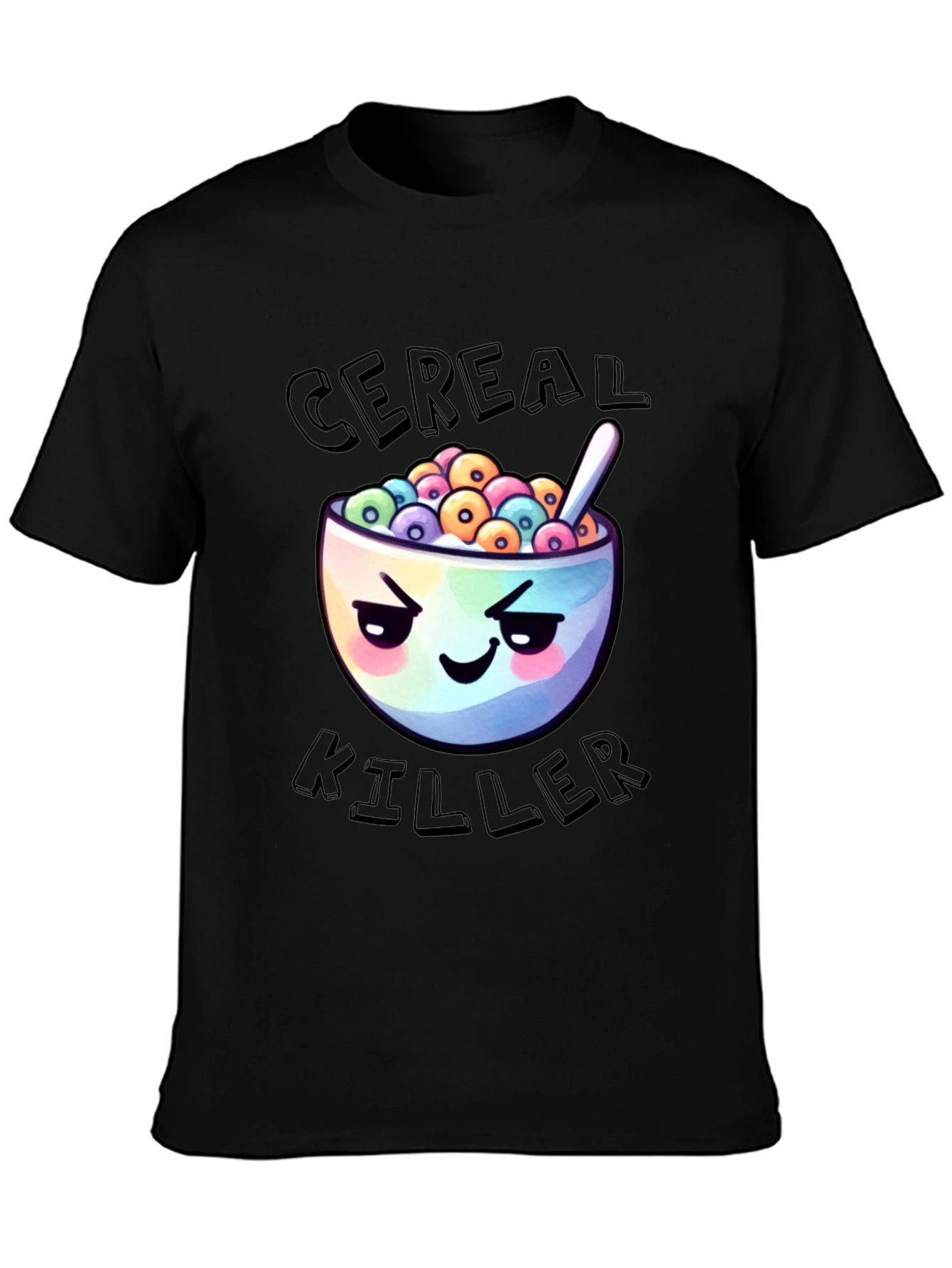 Black Cereal Killer Graphic T-Shirt - Funny Cartoon Tee view 3