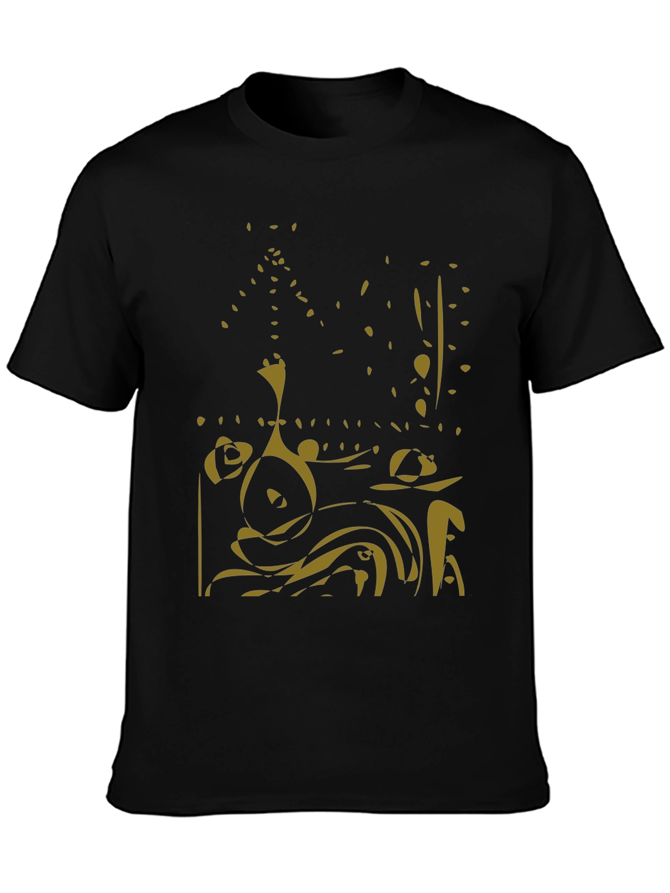 Black Abstract Gold Design Black Tee view 3