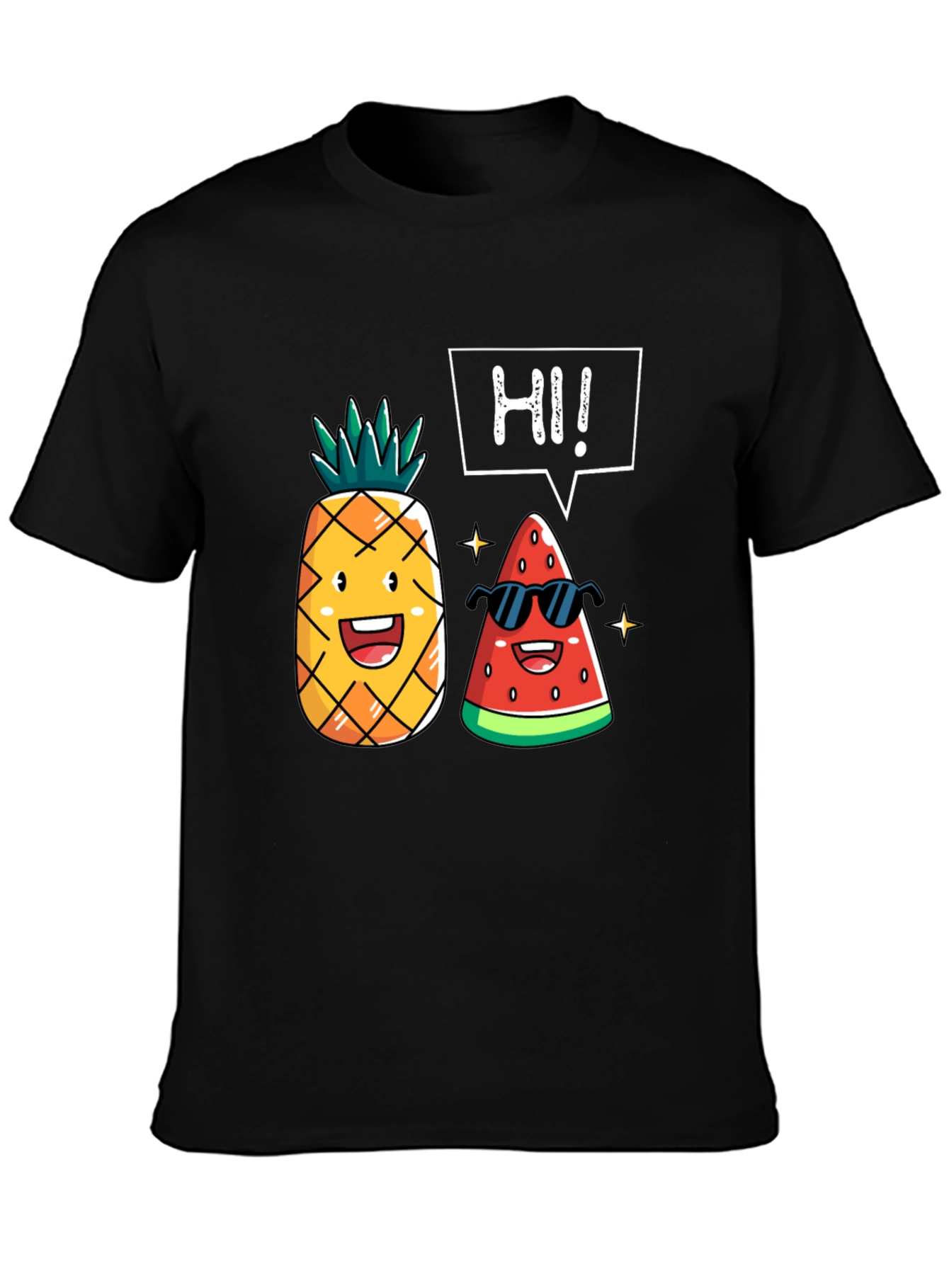 Black Funny Fruit T-Shirt: Pineapple & Watermelon Graphic Tee view 3