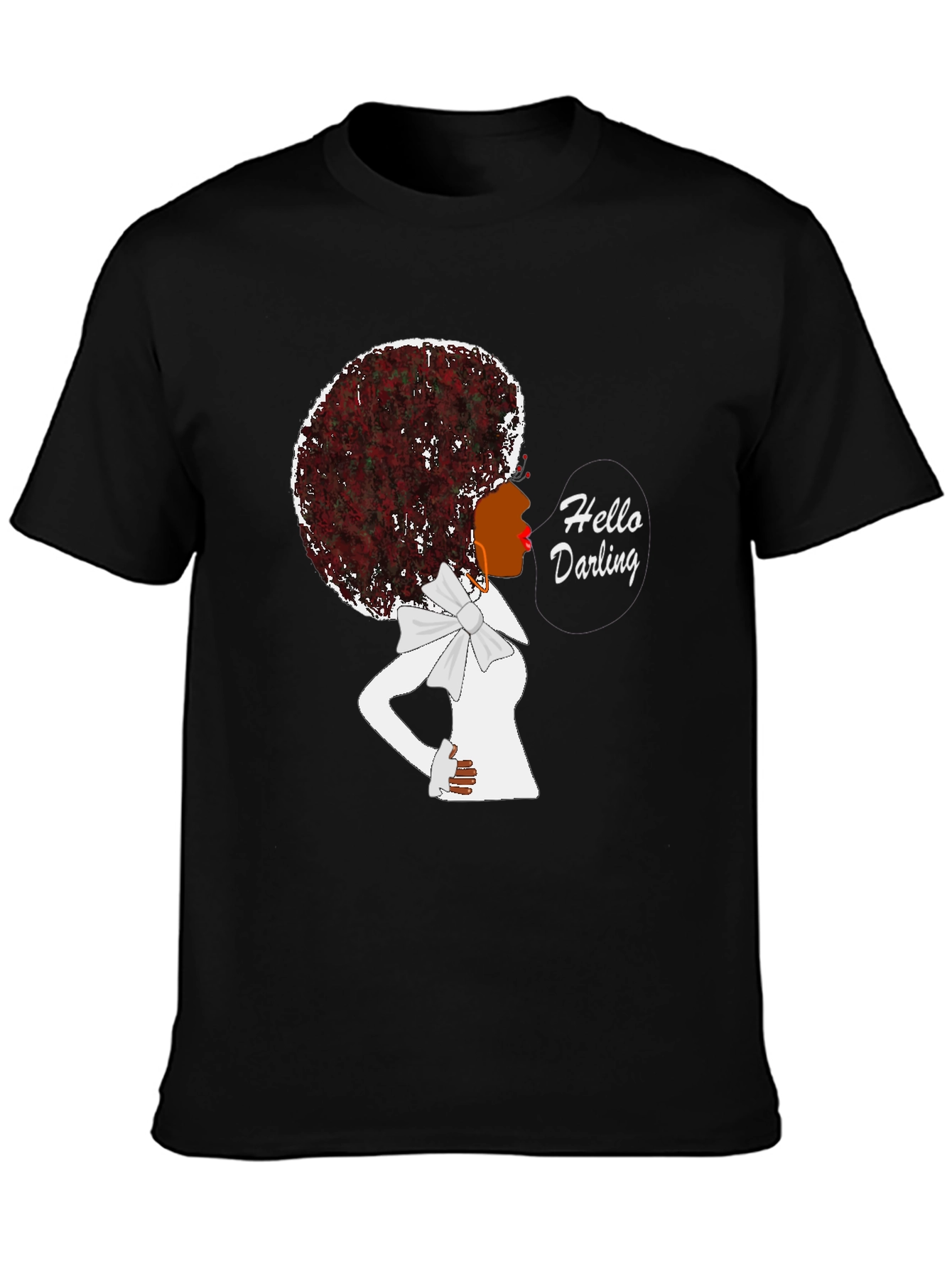 Black Afro Woman 'Hello Darling' Black T-Shirt view 3