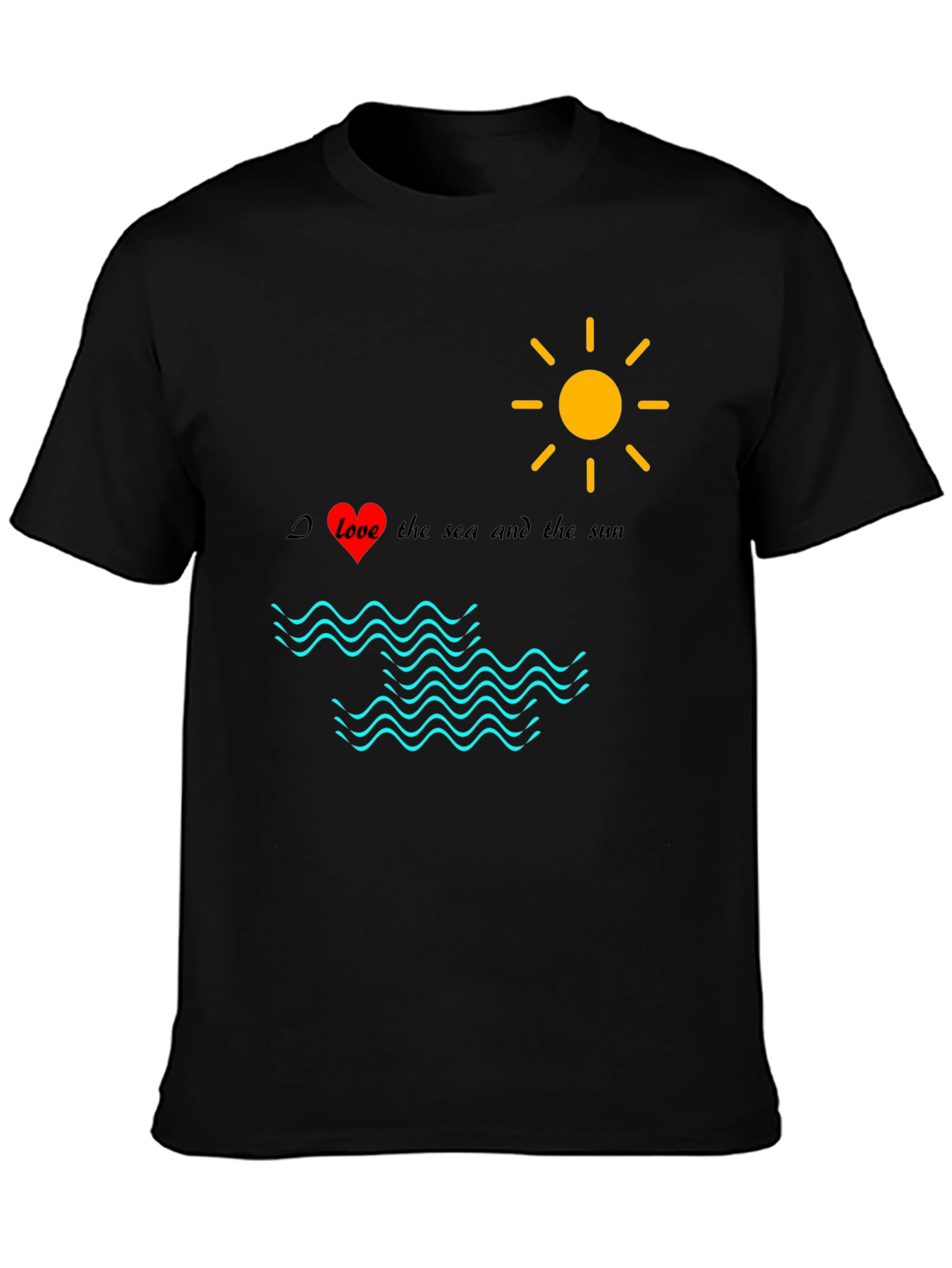 Black Love Sea Sun Graphic Tee, Black Cotton Shirt view 3