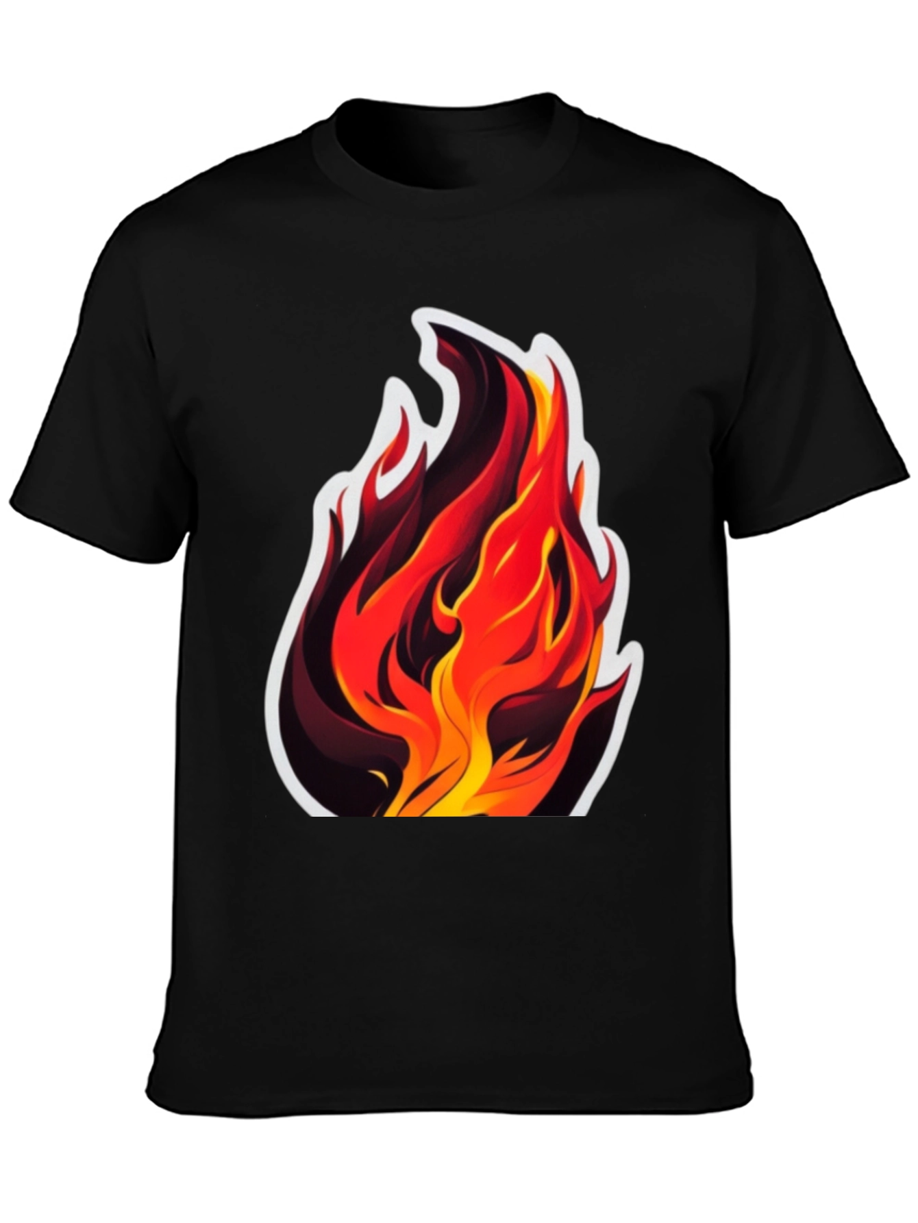 Black Fiery Flames Graphic Tee - Bold Black Cotton T-Shirt view 3