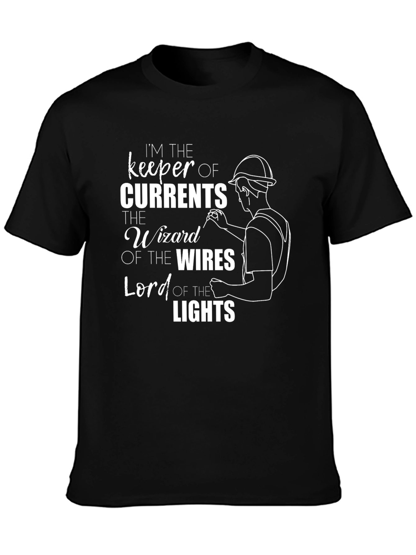 Black Electrician T-Shirt - Keeper of Currents, Wizard of Wires view 3
