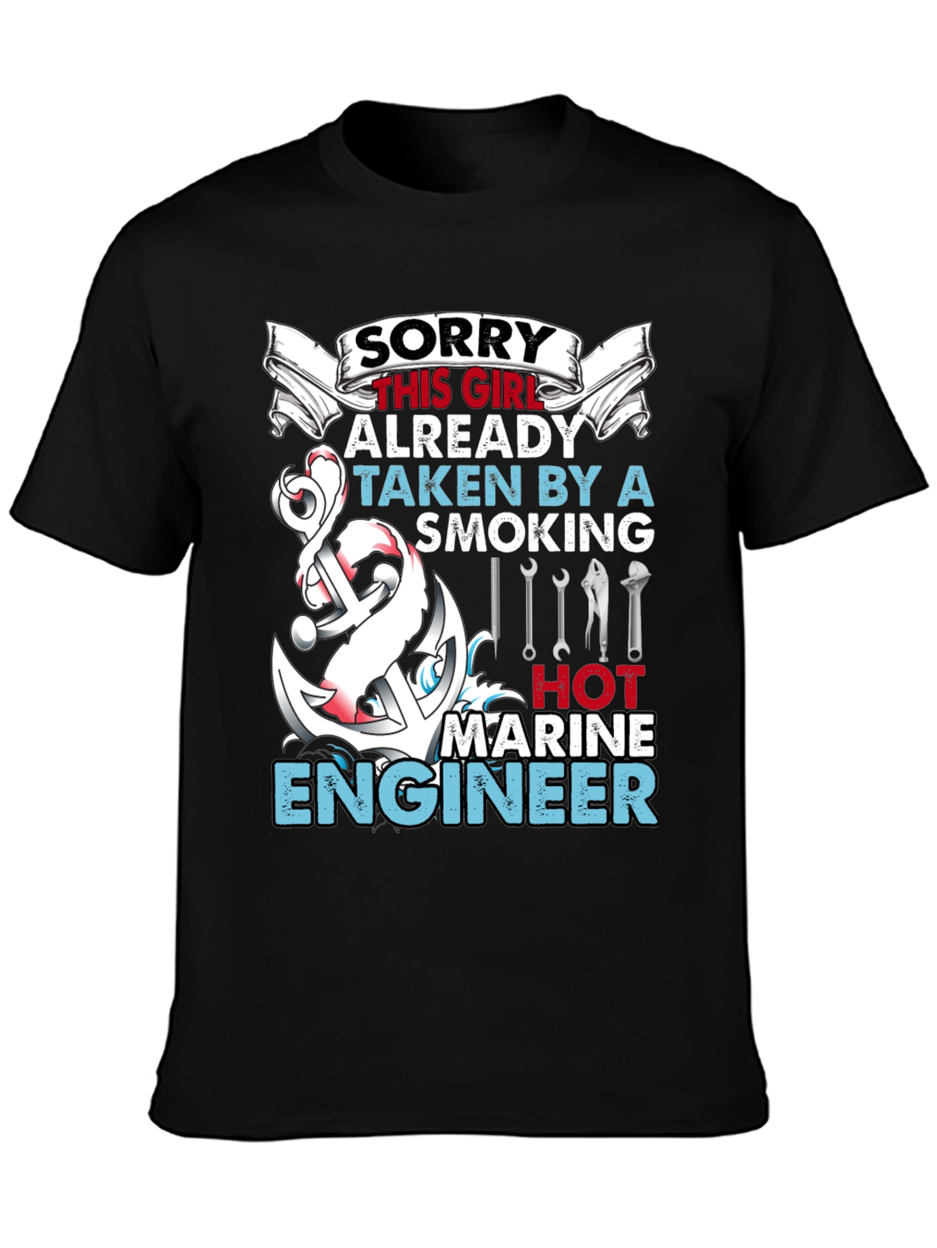 Black Sorry Girl Marine Engineer Graphic T-Shirt view 3