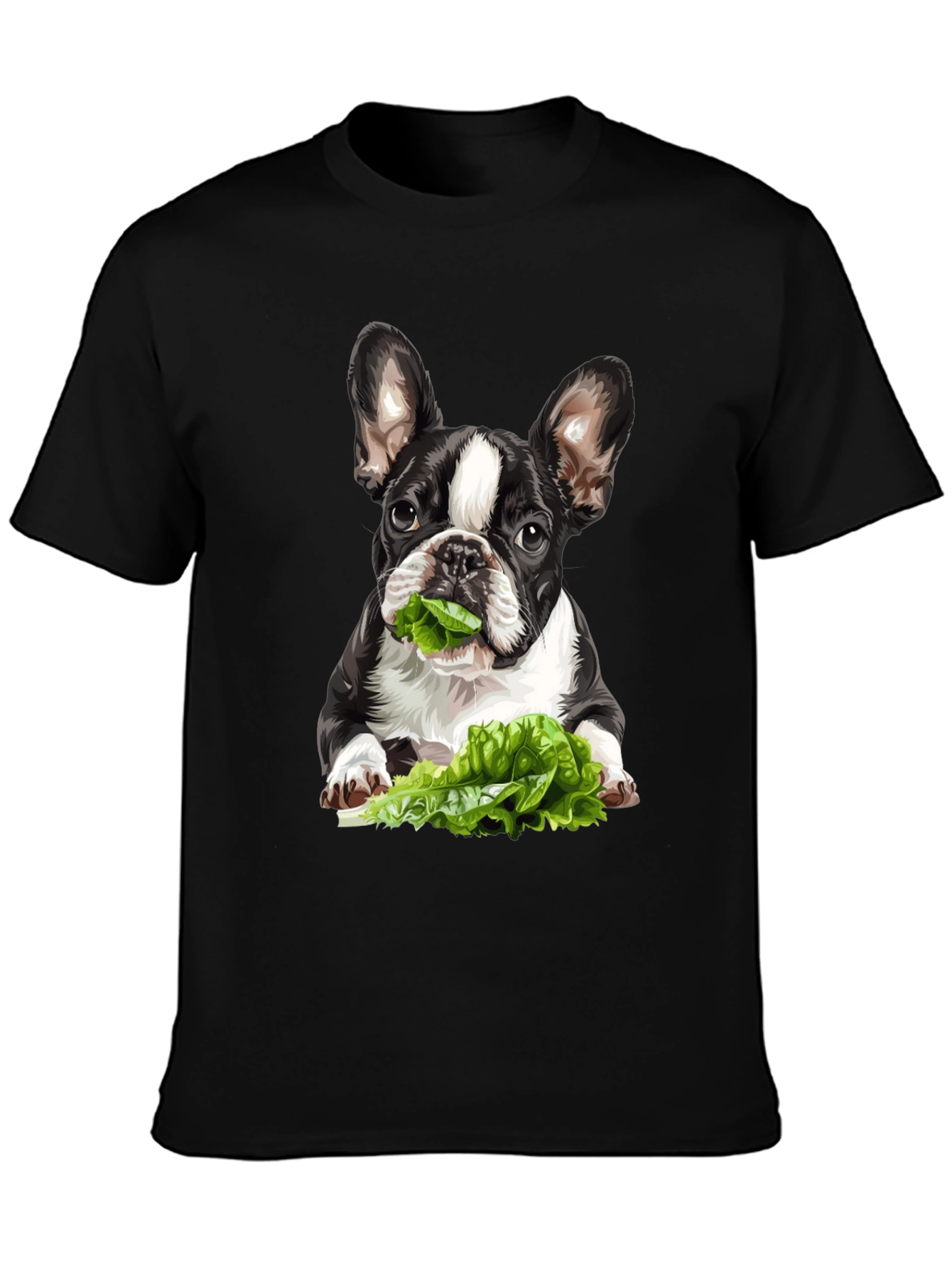 Black Dog Eating Lettuce Graphic Tee - Casual Cotton T-Shirt view 3