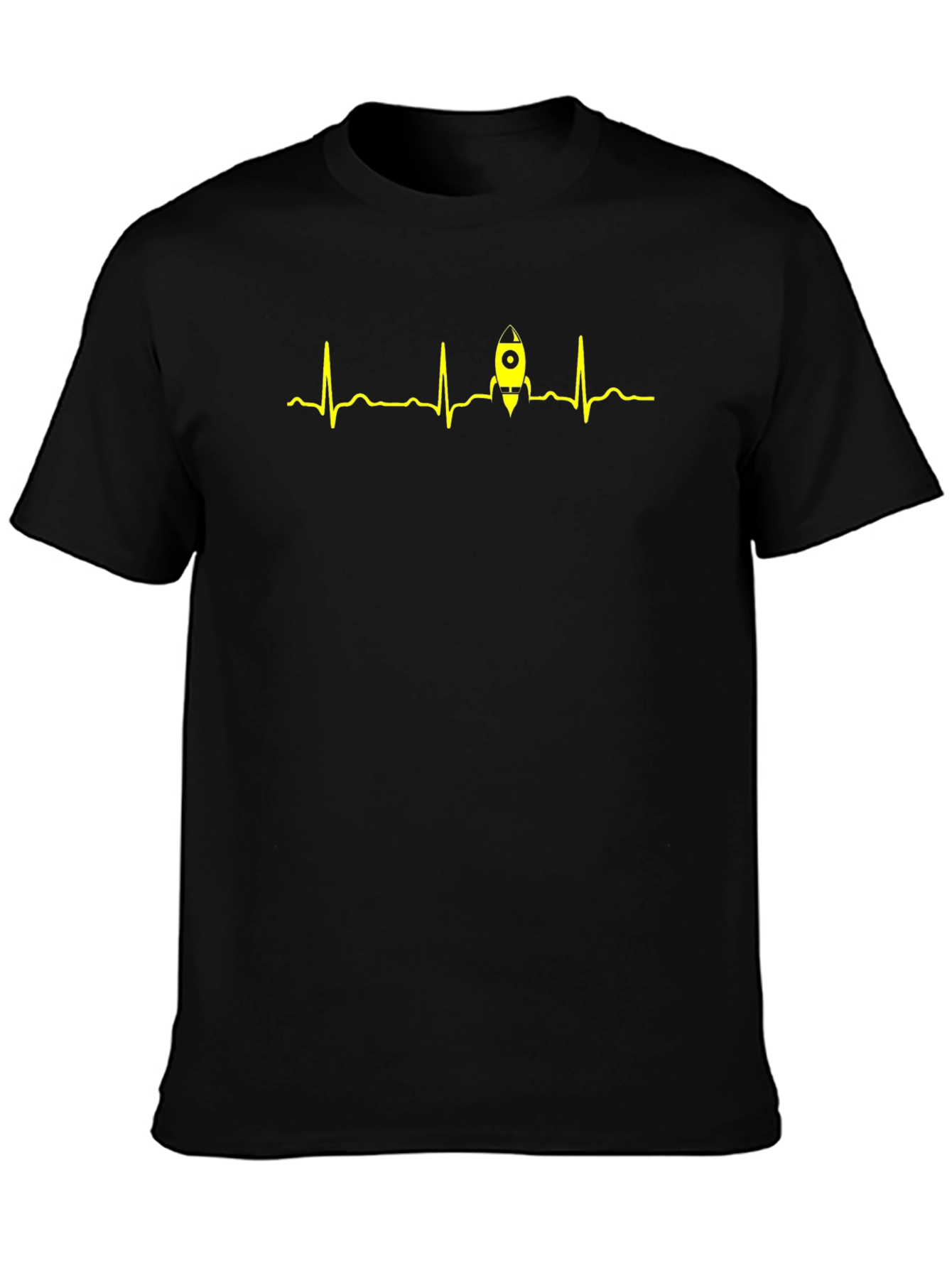 Black Rocket Heartbeat T-Shirt - Black Crew Neck Tee view 3