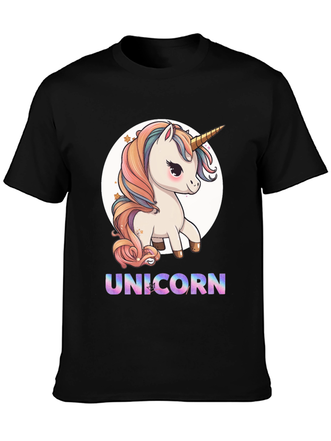 Black Unicorn T-Shirt - Cute Cartoon Style view 3