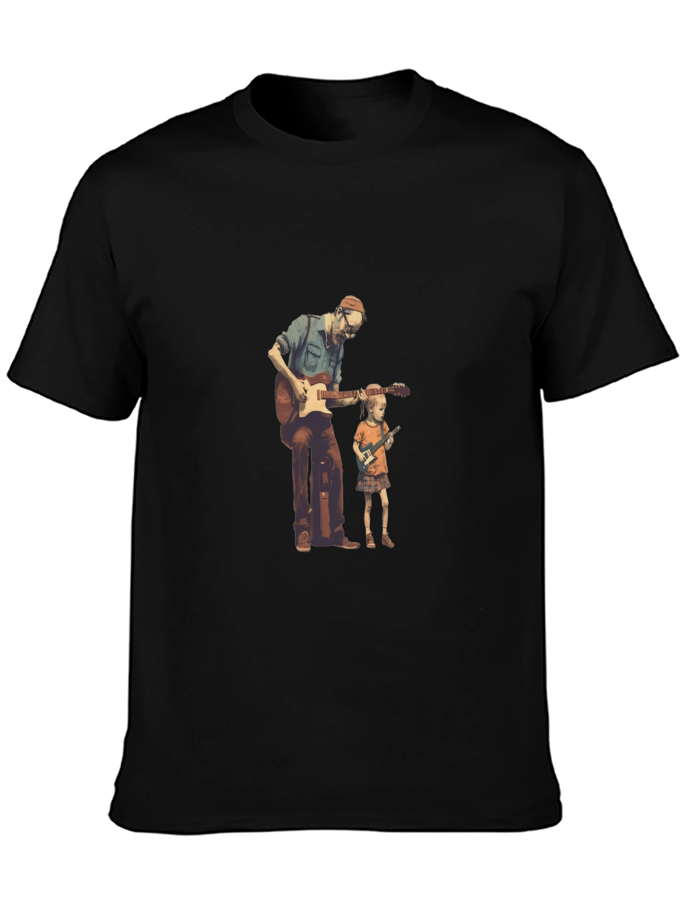 Black Guitarist Dad and Kid Black T-Shirt view 3