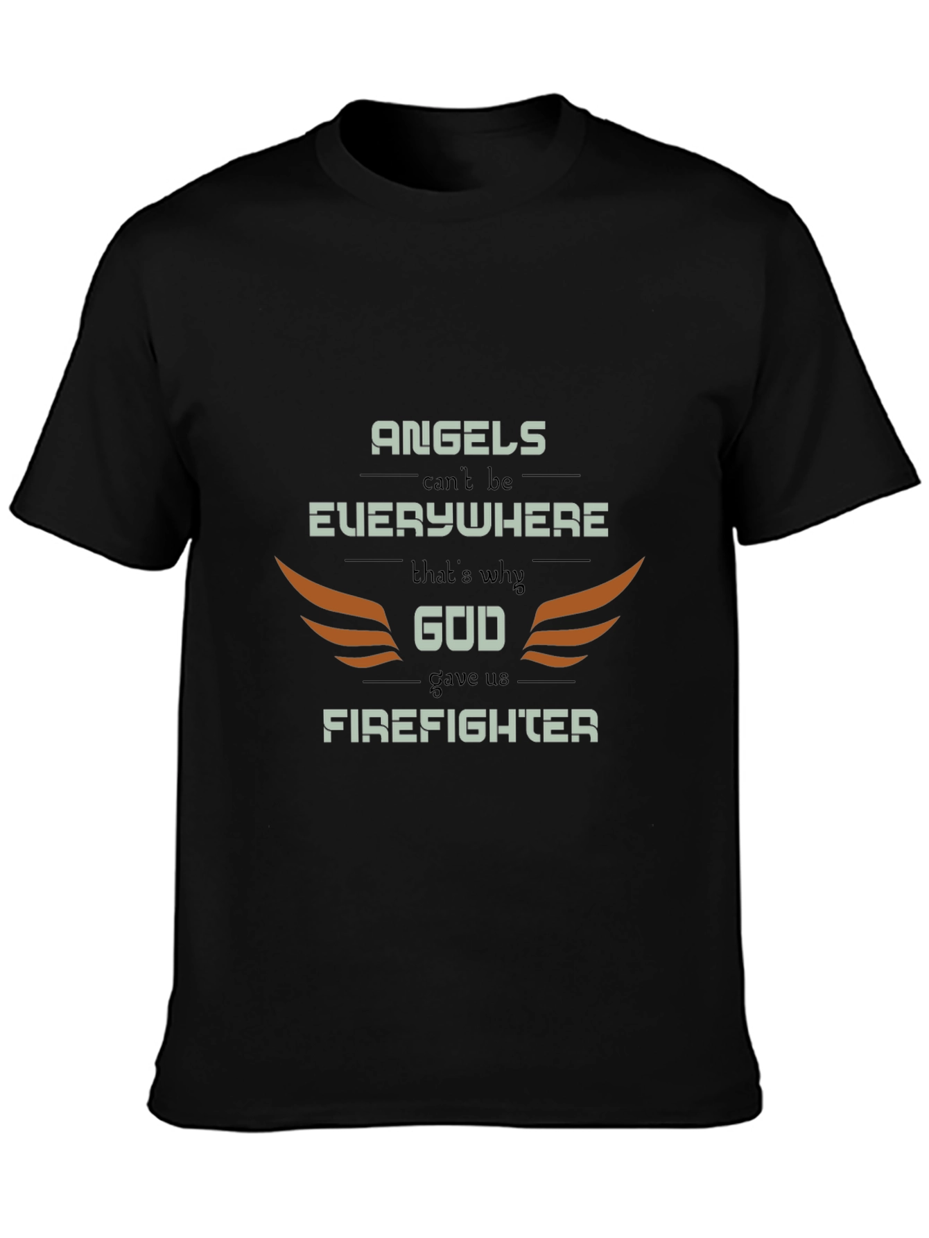 Black Firefighter Graphic Tee - Angel Wings Design, Everyday Wear view 3