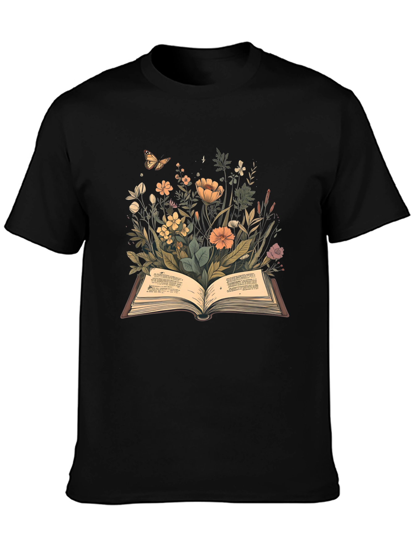 Black Floral Book T-Shirt - Nature Reader Tee view 3