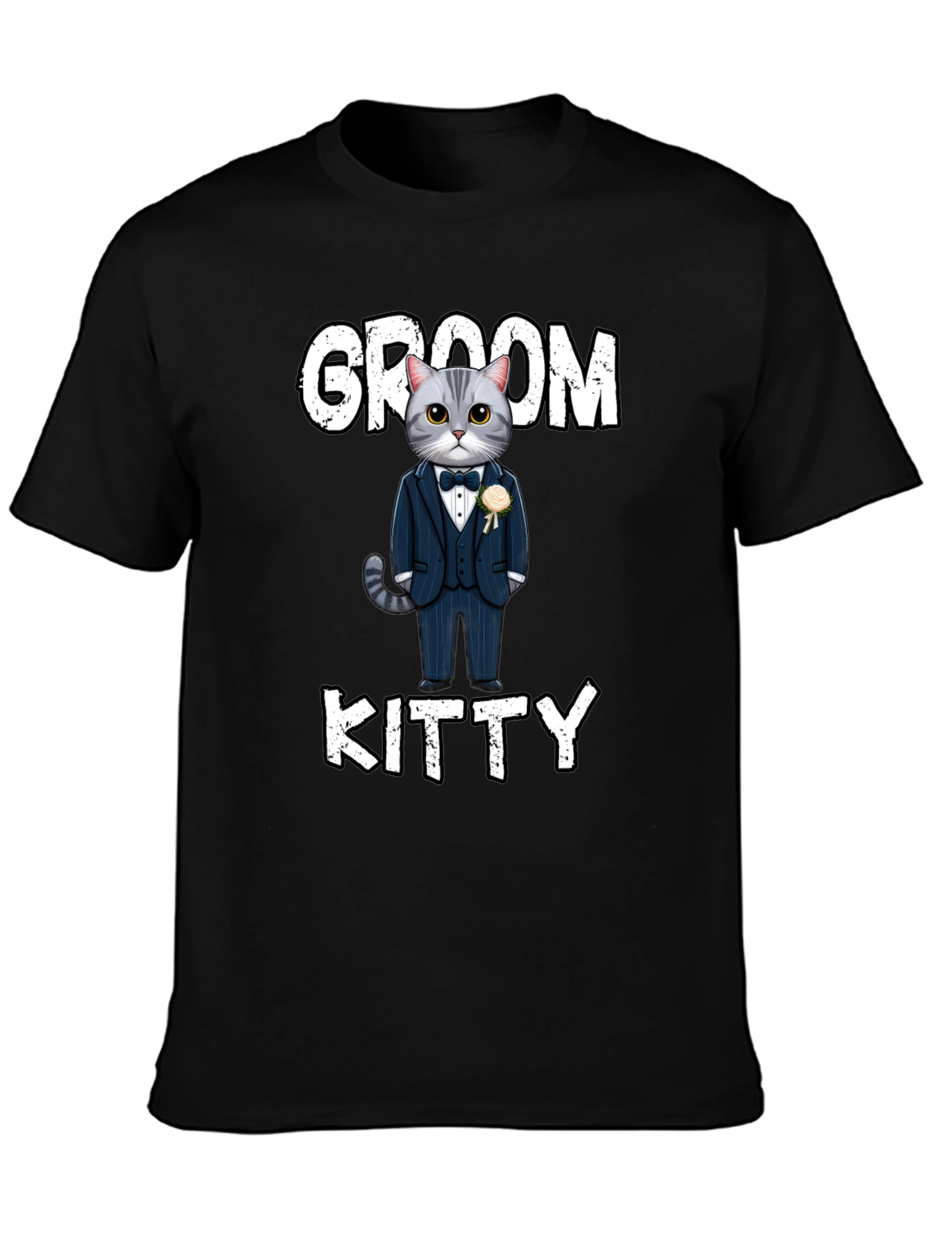 Black Groom Kitty T-Shirt - Cat Wedding Apparel view 3