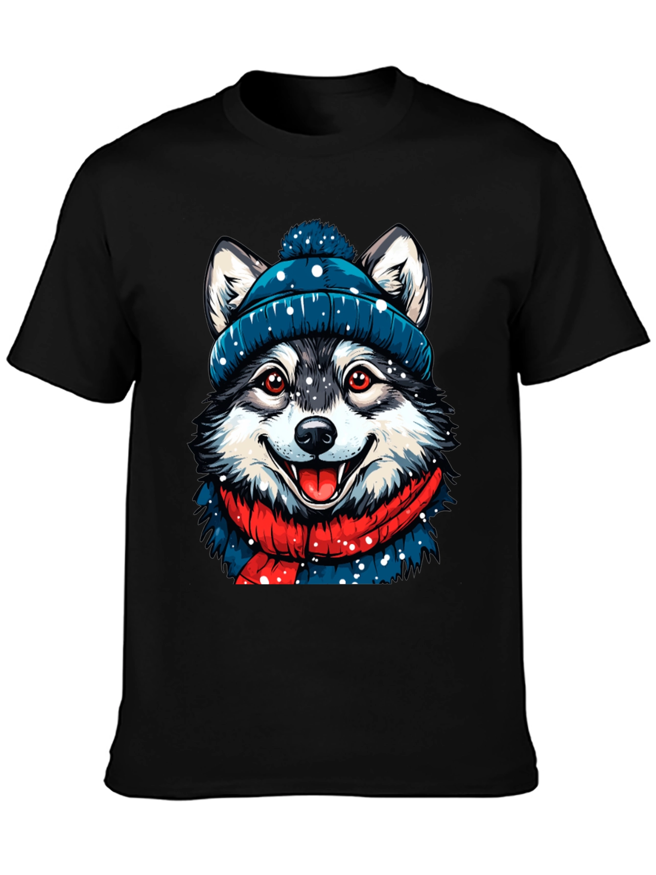 Black Festive Husky Graphic Tee - Winter Style view 3