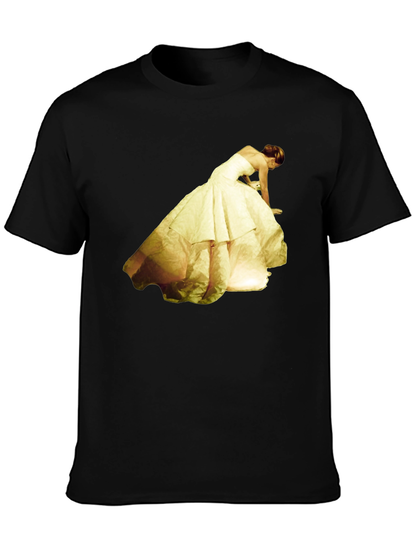 Black Black T-Shirt with Yellow Dress Graphic Tee view 3