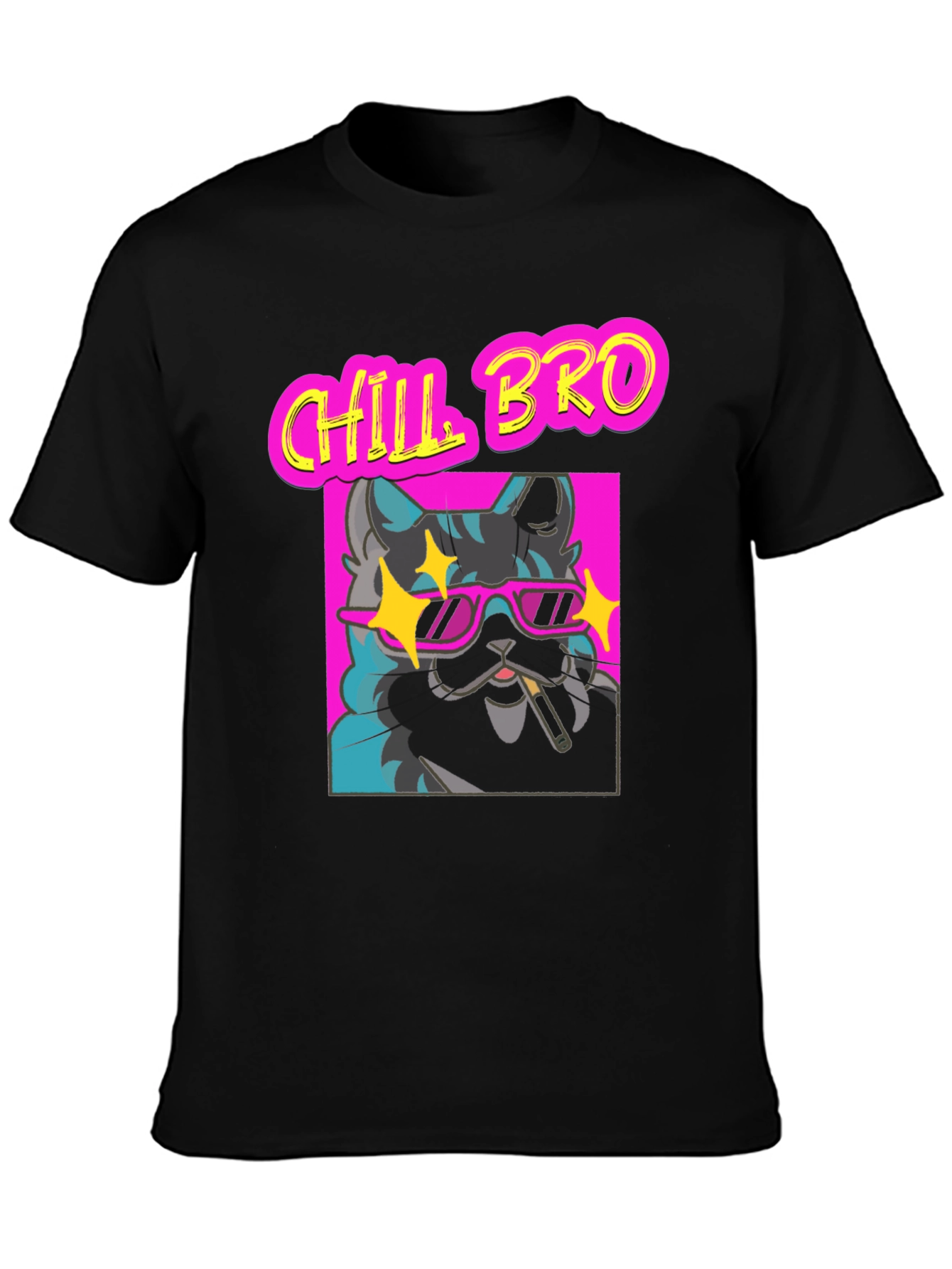 Black Chill Bro Cat Graphic T-Shirt - Relaxed Fit view 3