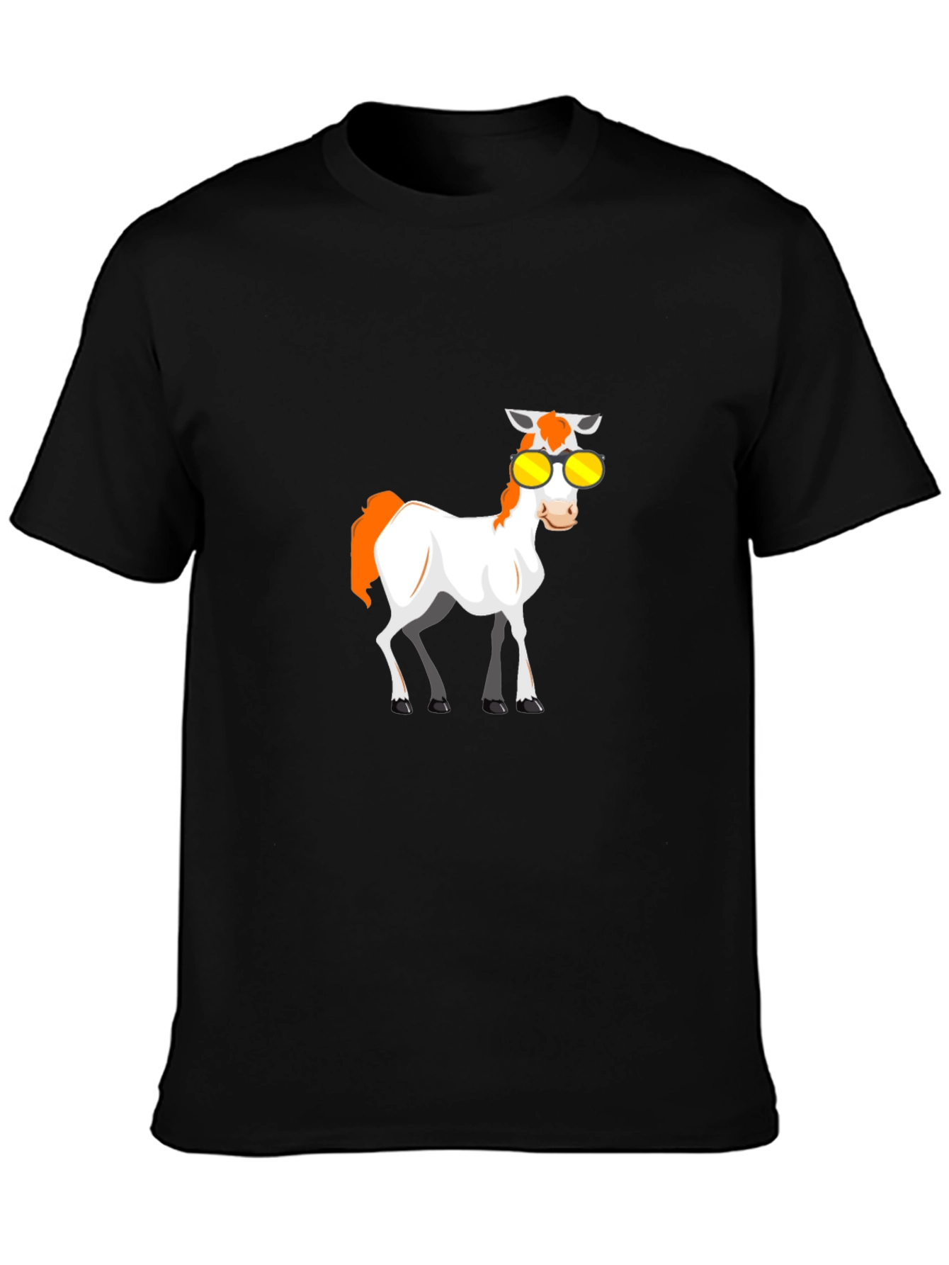 Black Cool Cartoon Horse Graphic Tee view 3