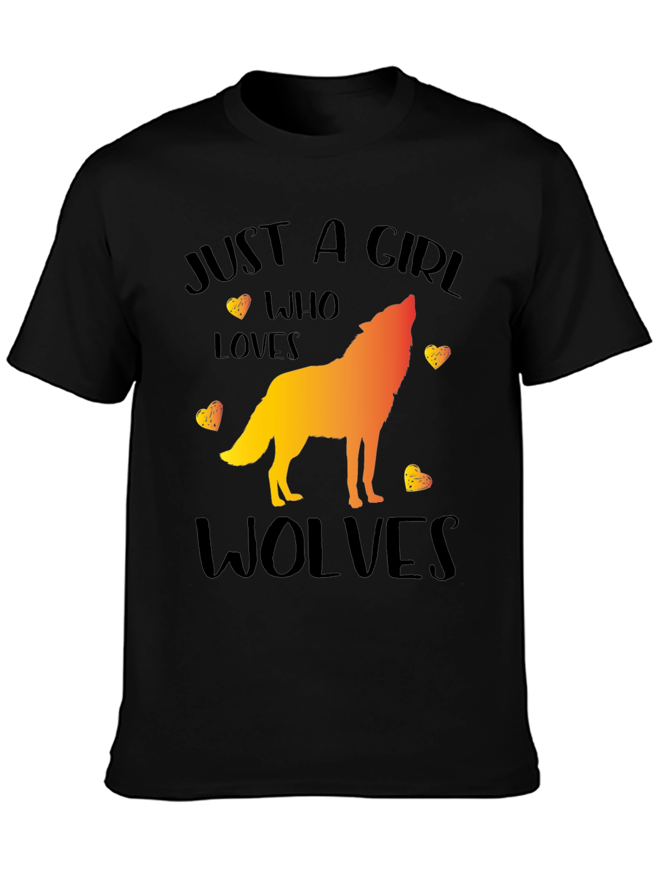 Black Just a Girl Who Loves Wolves Graphic T-Shirt view 3