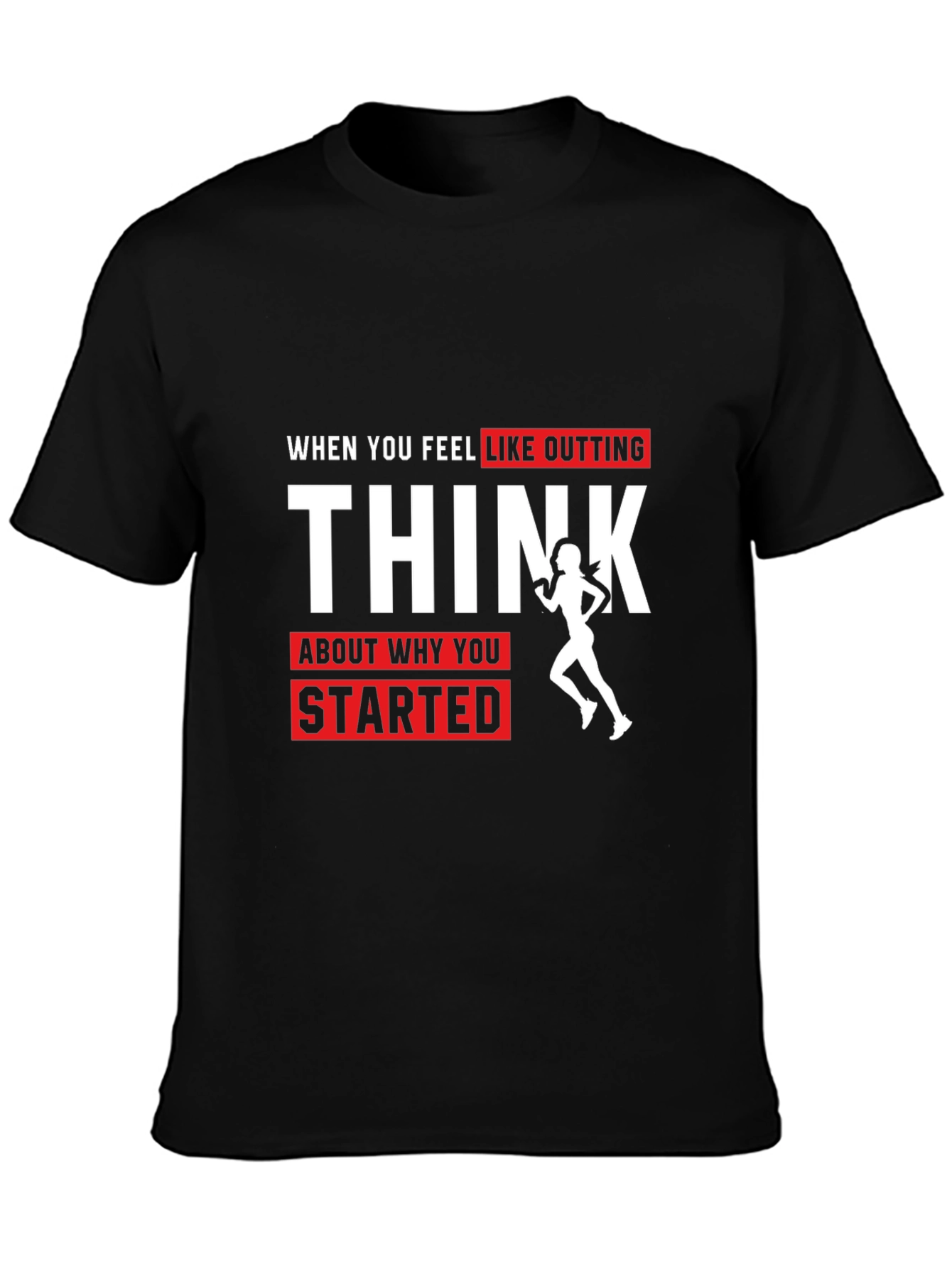 Black Motivational Running T-Shirt: Think Why You Started view 3