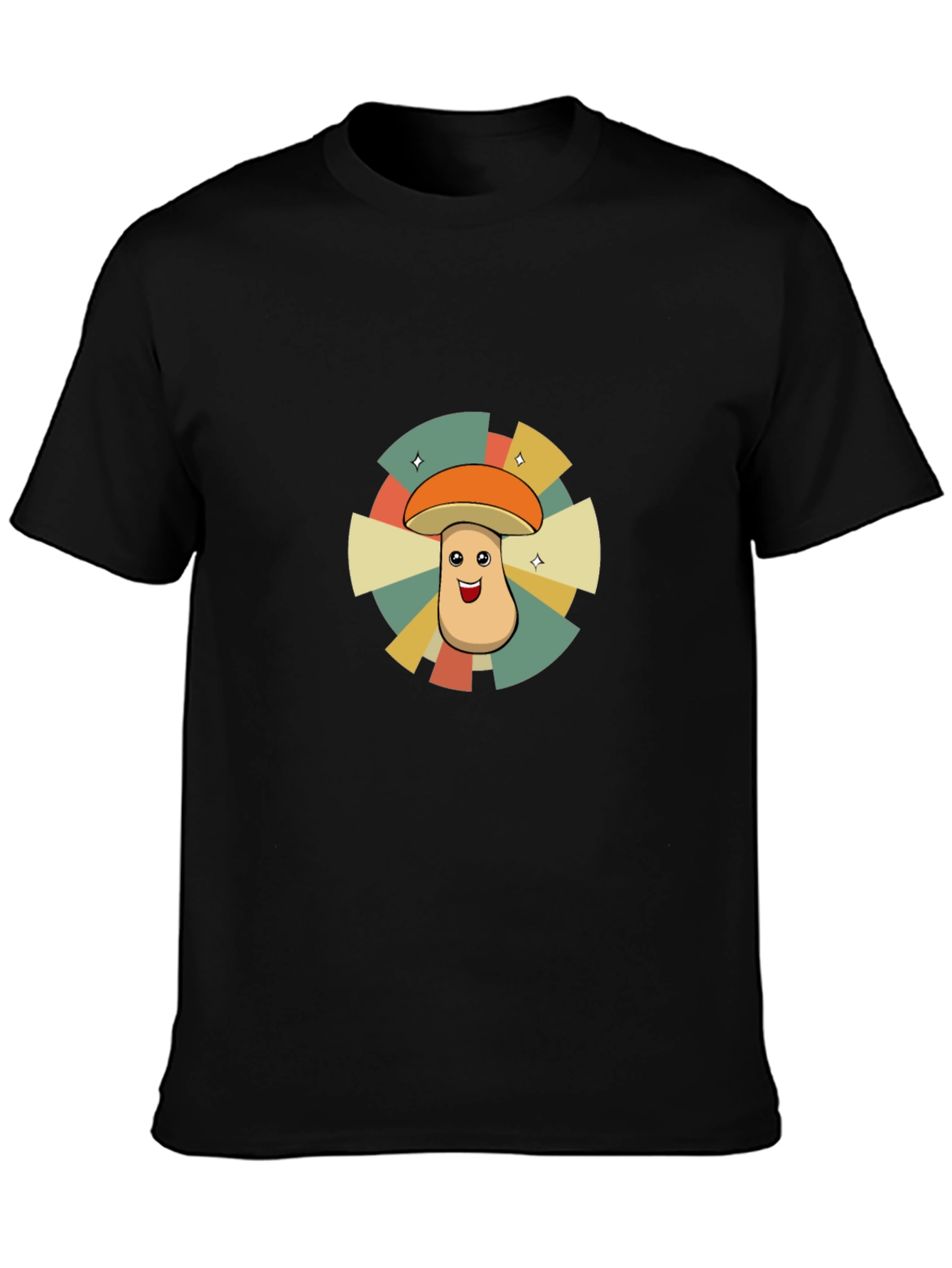 Black Retro Mushroom Graphic Tee - Unisex Black T-Shirt view 3