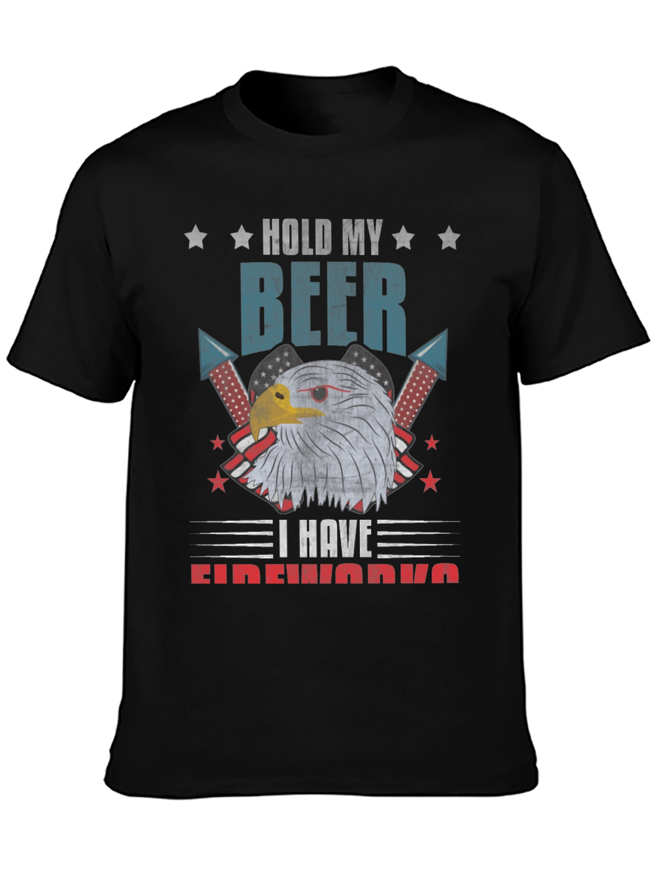 Black Hold My Beer Fireworks Patriotic Eagle T-Shirt view 3