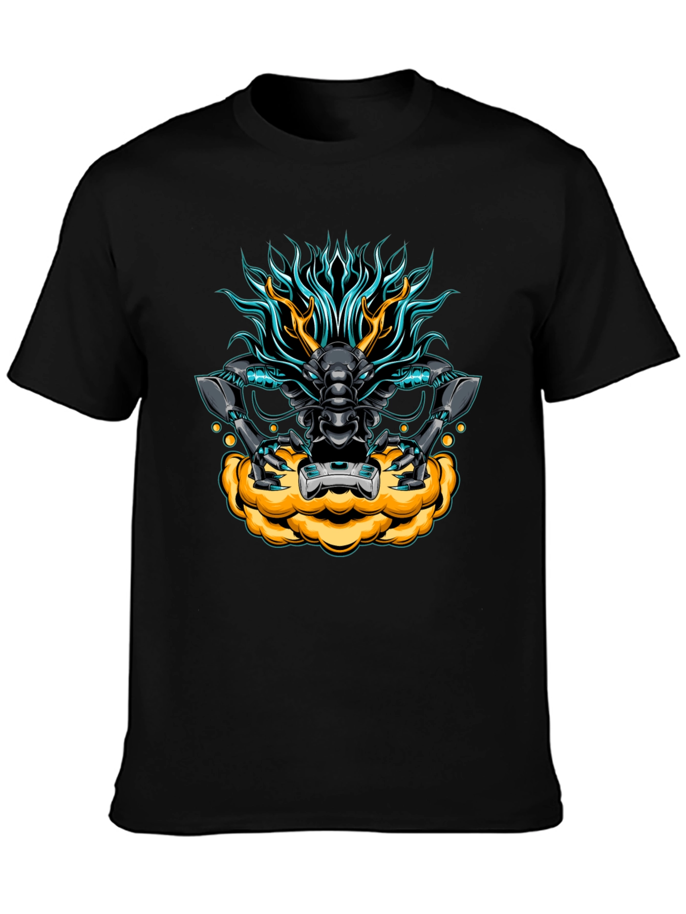 Black Cyberpunk Dragon Graphic Tee - Black view 3