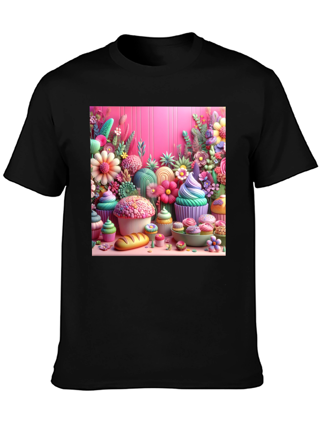 Black Sweet Treat Floral Cupcake T-Shirt view 3