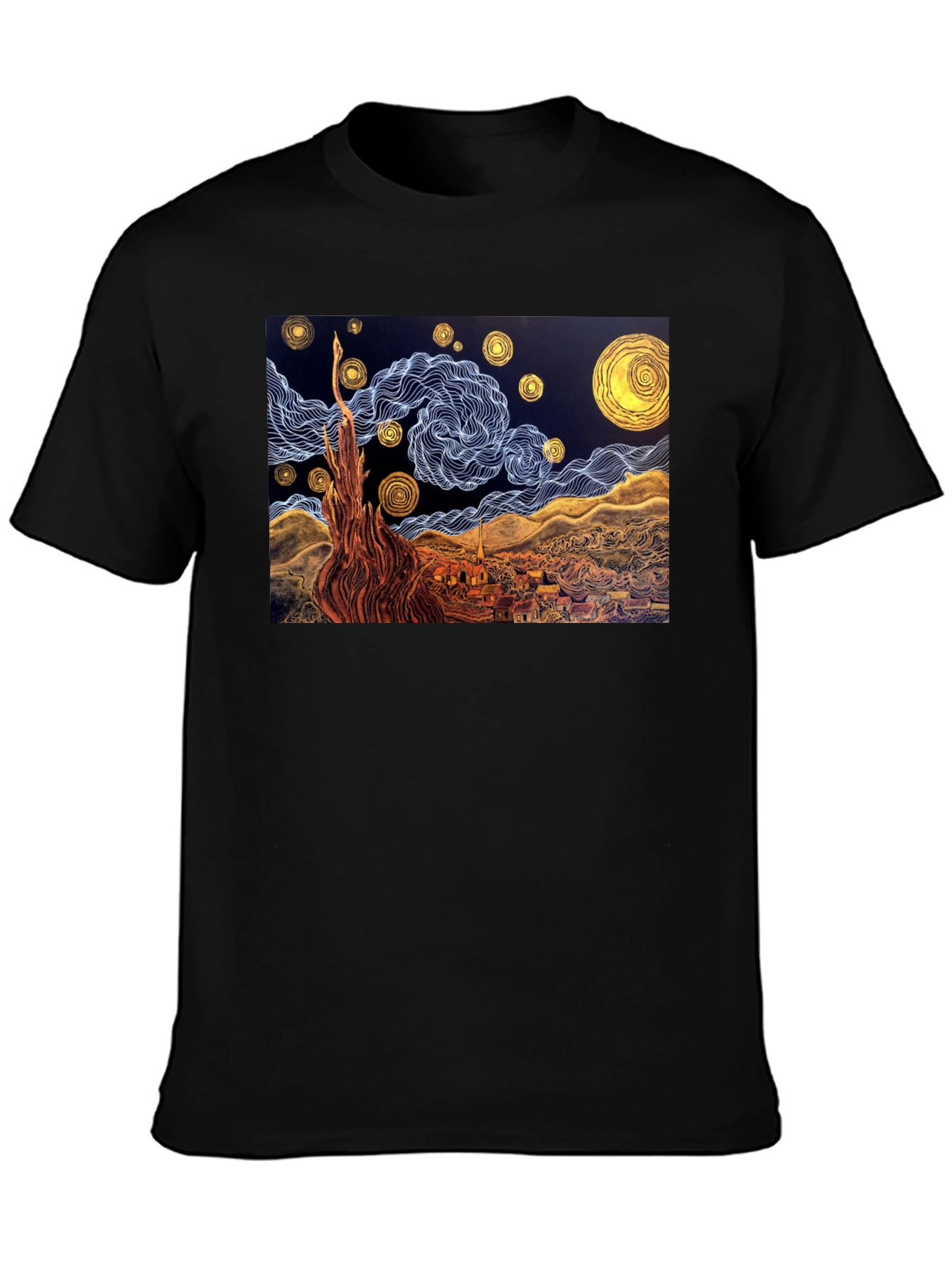 Black Starry Night Art T-Shirt view 3