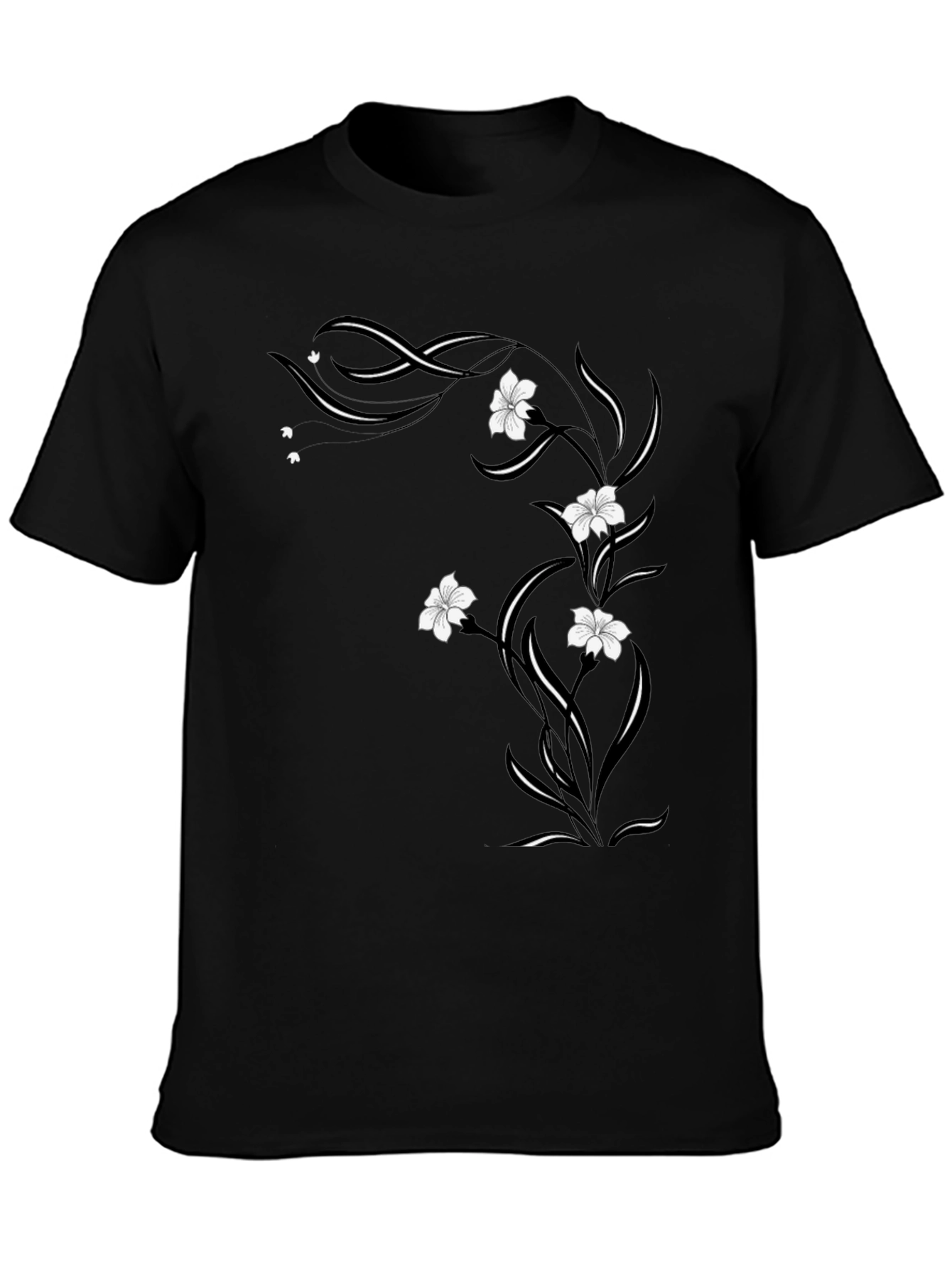 Black Floral Vine Graphic Tee - Black Cotton Blend view 3