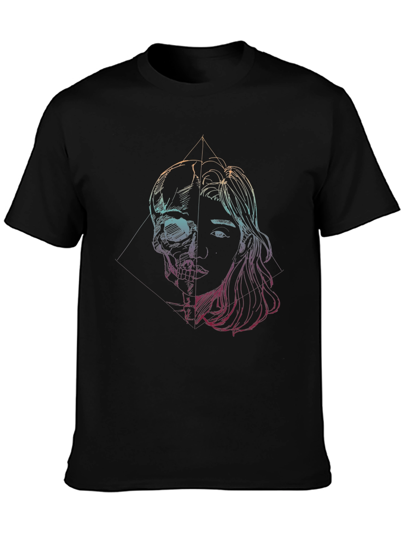 Black Skull & Woman Graphic Tee - Edgy Art T-Shirt view 3