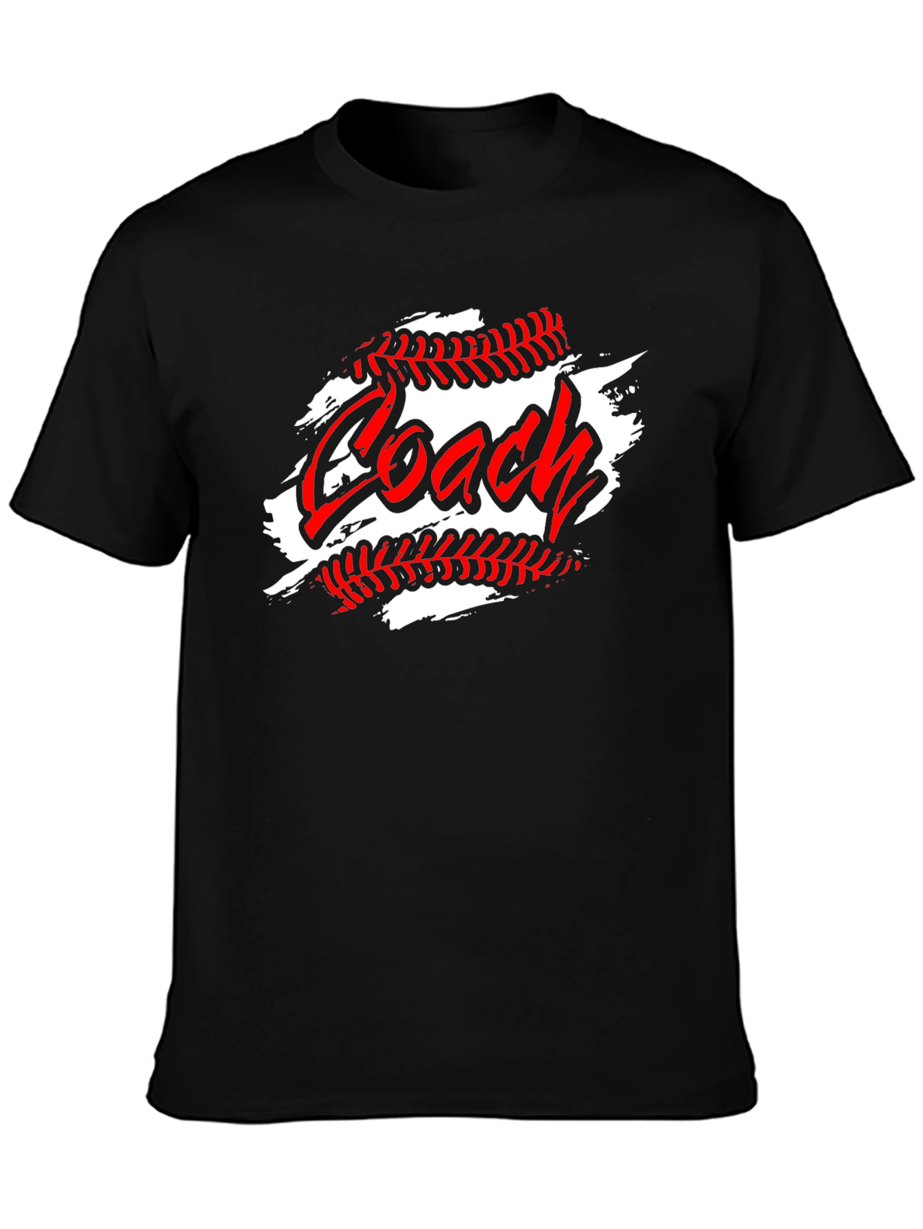 Black Baseball Coach T-Shirt - Sporty Crew Neck Tee view 3