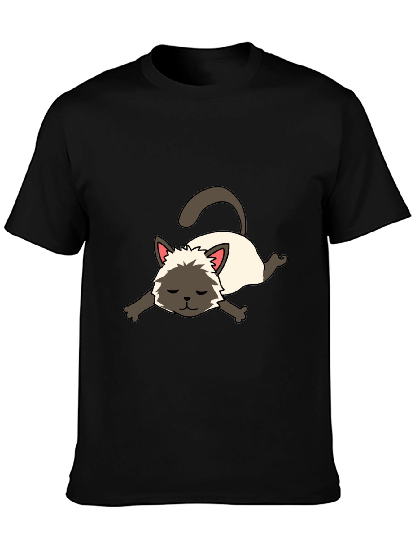 Black Cartoon Siamese Cat Unisex T-Shirt view 3