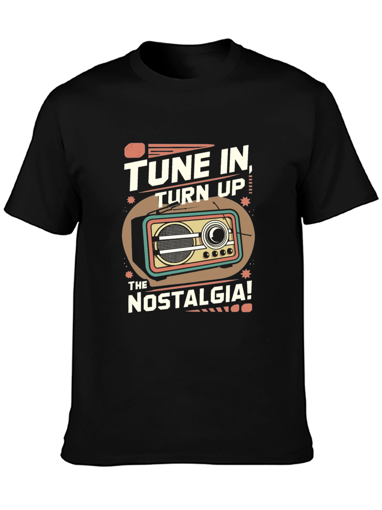 Black Tune In Nostalgia Retro Radio T-Shirt view 3