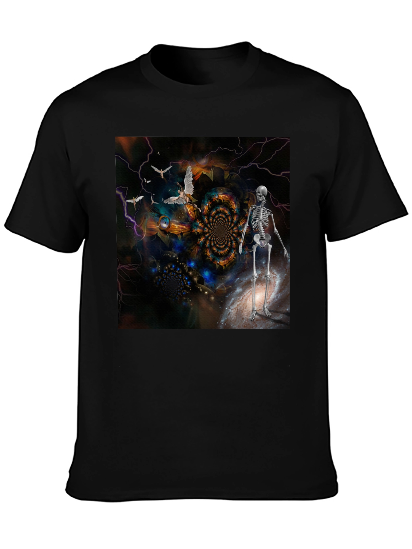 Black Surreal Skeleton Art T-Shirt view 3