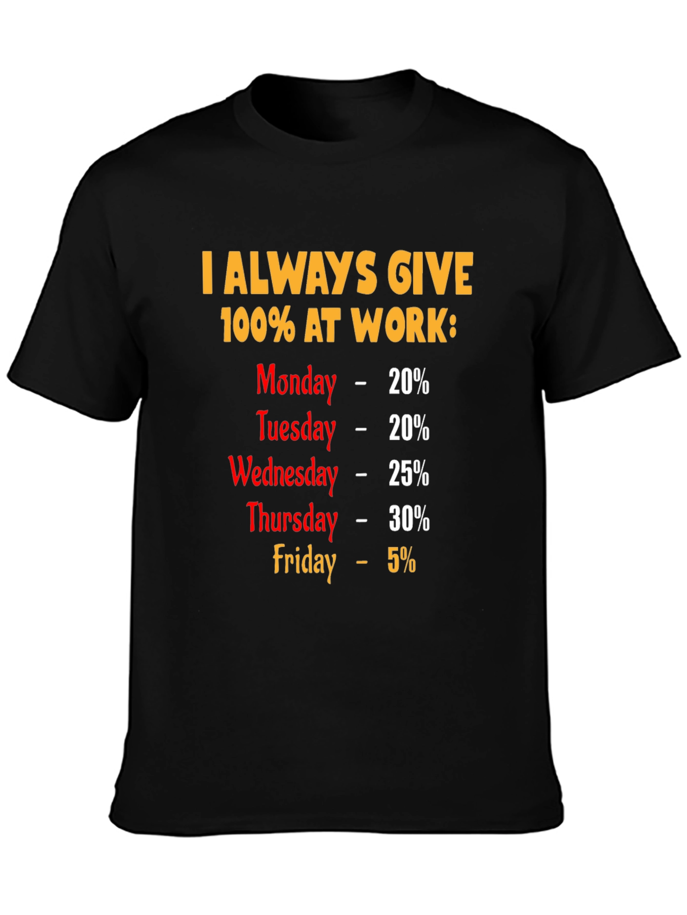 Black Funny Work Week T-Shirt - I Always Give 100% view 3