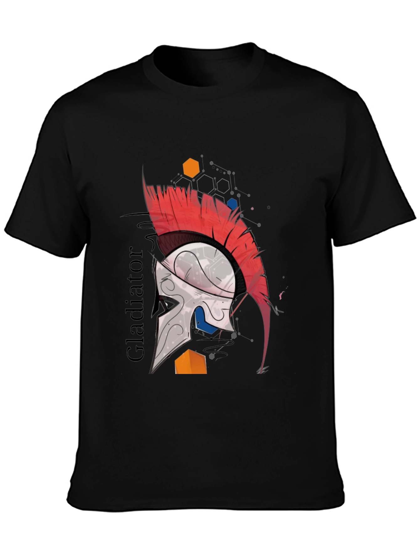 Black Gladiator Helmet Graphic Tee - Cool Warrior Design view 3