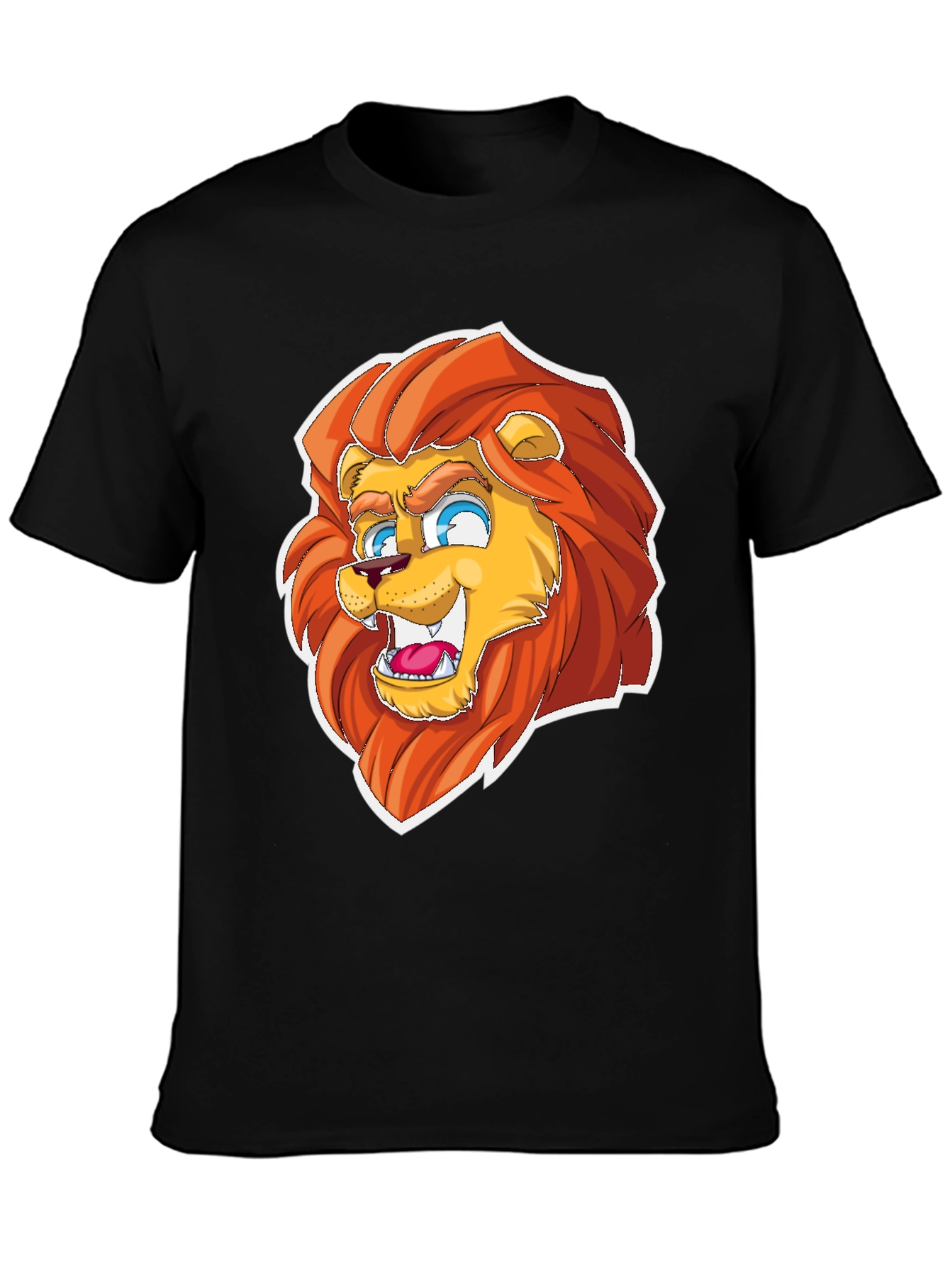 Black Cartoon Lion Graphic Tee - Black Cotton Blend view 3