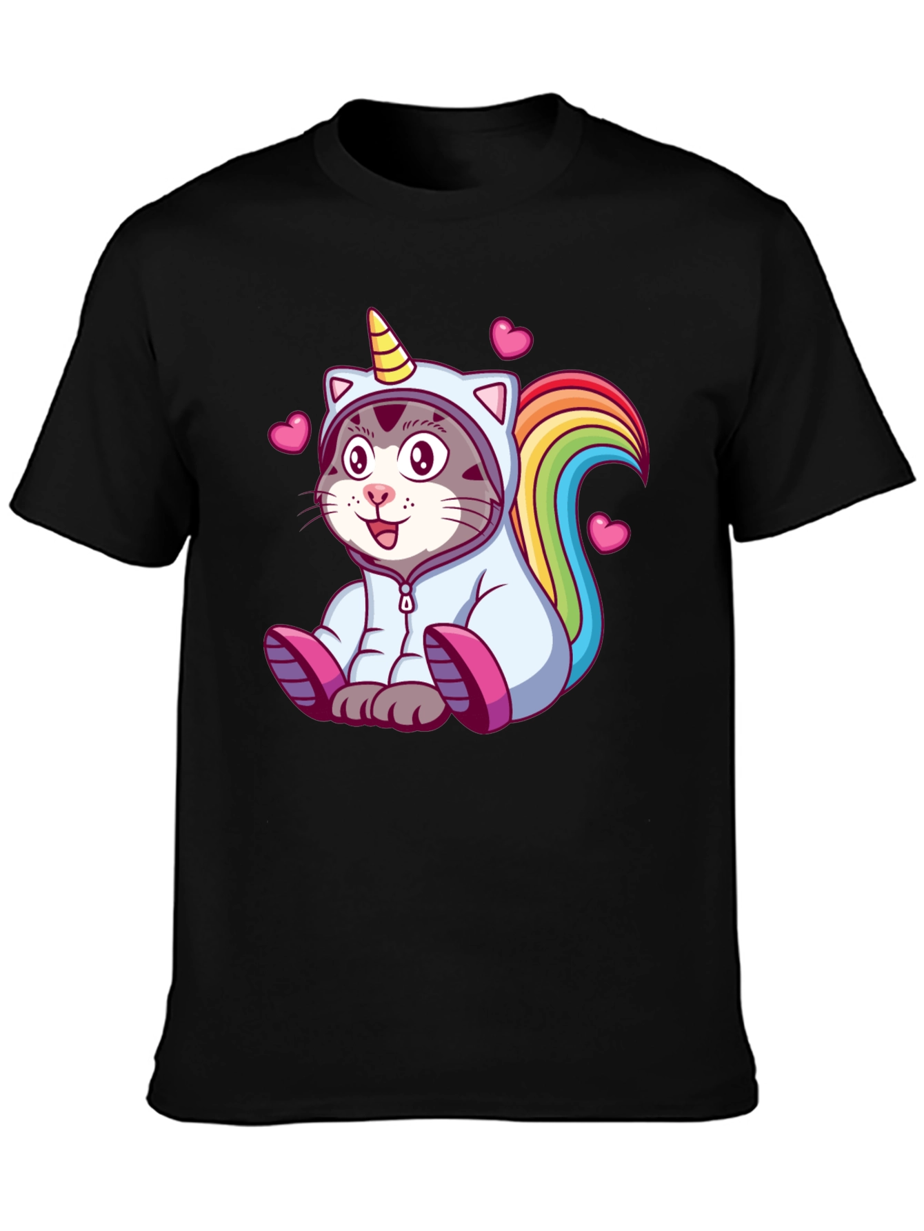 Black Unicorn Cat T-Shirt - Cute Cartoon Animal Tee view 3